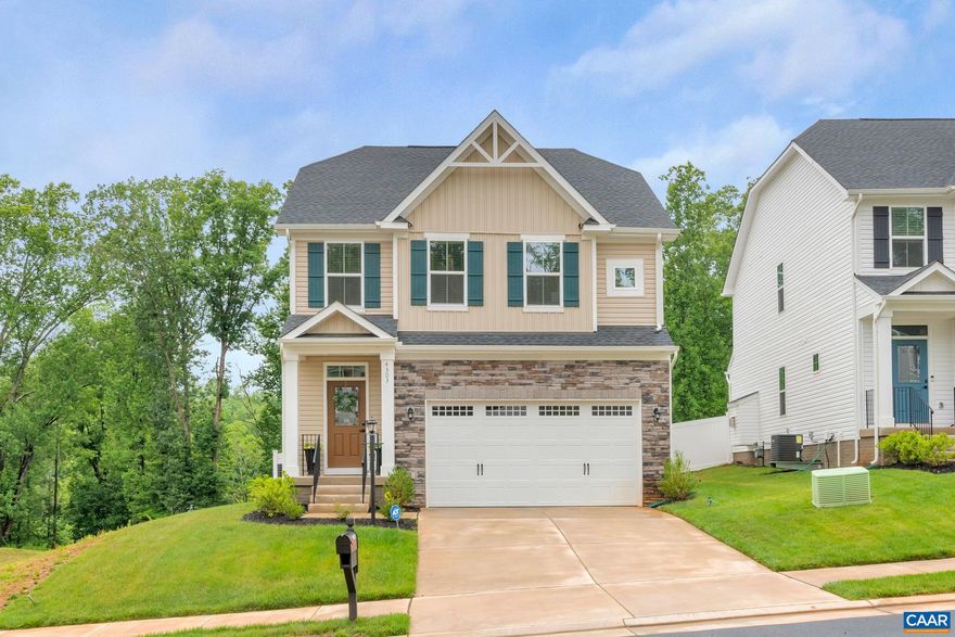 Only ONE YEAR old and better than new single family home with modern living space indoors and private outdoors to enjoy! End lot with fully fenced in back yard in the Riverwood Neighborhood, just a 20 minute drive to downtown C'ville and UVA Hospital. Open concept floor plan with upgraded luxury vinyl plank flooring throughout the main level. So many windows pour in natural light to the family room. The kitchen features granite counters, white subway backsplash, pantry, touchless kitchen faucet and stainless appliances. A view of the back yard with a couple steps to a patio for grilling and enjoying the outdoors is just off of the family room. The two story shiplap accent wall at the foyer stretches up to the loft space with overlooking railing on the 2nd floor. The spacious primary bedroom features a walk-in closet and 5 piece primary bathroom (double vanity, soaking tub, tile shower and water closet). The fully finished basement has a rec room, full bathroom and 4th room that could be used as a guest bedroom/office/hobby or workout room. Walking distance to one of the neighborhood parks with playground, basketball court and access to trails. HERS Energry score of 59.,Granite Counter,Maple Cabinets