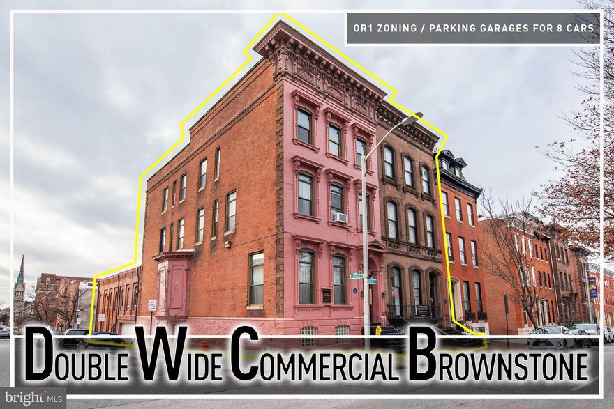 Exceptional OR-1 zoned opportunity in the heart of historic Bolton Hill. This offering includes 1300 and 1302 Eutaw Place, presenting a rare chance to acquire two adjoining properties ideally suited for office, professional, institutional, or live/work use in one of Baltimore City’s most desirable and centrally located neighborhoods.  Zoned OR-1 (Office/Residential), the properties support a wide range of permitted uses, including medical, legal, nonprofit, educational, creative, or boutique office spaces, with potential for residential components where allowed. Spanning over 16,000 square feet across multiple levels, the buildings offer expansive, flexible floor plates well suited for office conversion, institutional use, or mixed-use configurations.  Notable infrastructure and amenities include three garages, parking for approximately eight vehicles, and an elevator servicing the basement through the second level, providing accessibility and convenience for staff, clients, or residents. One garage is equipped with heating and air conditioning, offering additional functional versatility.  The properties are rich in historic architectural detail, featuring 13.5-foot ceilings throughout, marble fireplaces, and silver-backed mirrors, delivering an impressive sense of scale, character, and elegance rarely found in modern office environments. These distinctive elements create an ideal backdrop for professional or institutional users seeking a refined, memorable setting.  Situated in the established and highly regarded Bolton Hill neighborhood, this dual-property offering represents a compelling opportunity for investors, owner-users, or organizations seeking space, flexibility, and long-term value. Offered as-is, where-is, the properties invite customization to suit a wide range of professional or mixed-use visions.  Sold As-Is.  Buyer to verify potential uses with zoning