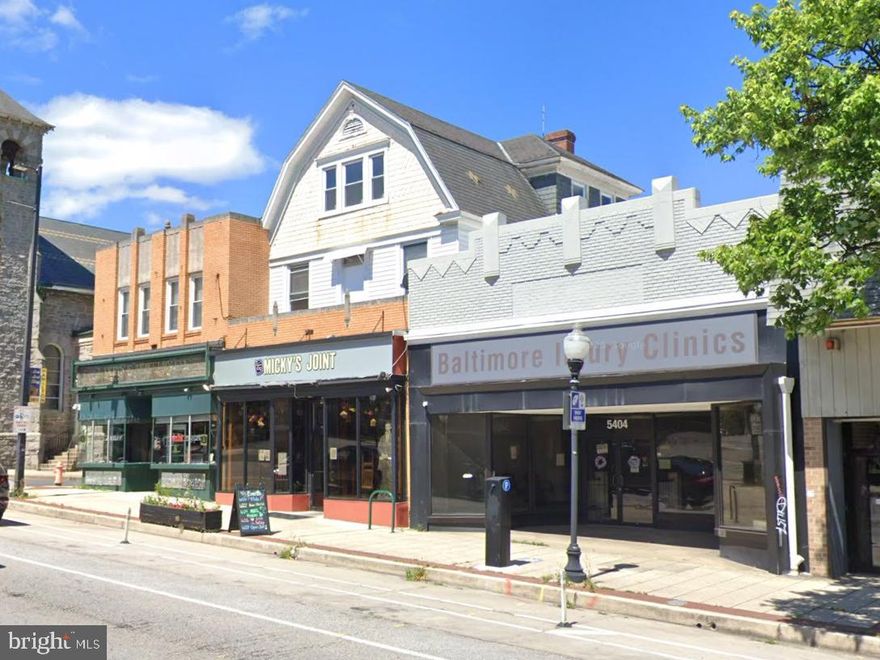 REAL ESTATE AUCTION featuring ON SITE and SIMULCAST ONLINE BIDDING!! Online Bidding Opens - Tuesday, June 9, 2026. Live On Site Auction - Wednesday, June 10, 2026 at 1:00 PM. List price is opening bid only. Live Auction Bidders – A $25,000 deposit, payable by cashier’s check, will be required of the purchaser at time and place of sale. Online Auction Bidders – A $25,000 deposit, payable by cashier’s check or wire transfer, is due prior to the start of the live auction. The deposit will be held in escrow and retained from the high bidder or returned within 24 hours. 5400-5404 Harford Road is comprised of three storefronts and one second floor apartment unit. The buildings formerly housed Lakein’s Jewelers (established 1913), Micky’s Joint (a bar) and a rehabilitation health clinic. In December 2025, a dumpster fire in the rear of the building created smoke damage, which caused the tenants to vacate. The buildings need renovation and provide a great opportunity to create rejuvenated retail spaces in a very vibrant area of northeast Baltimore.