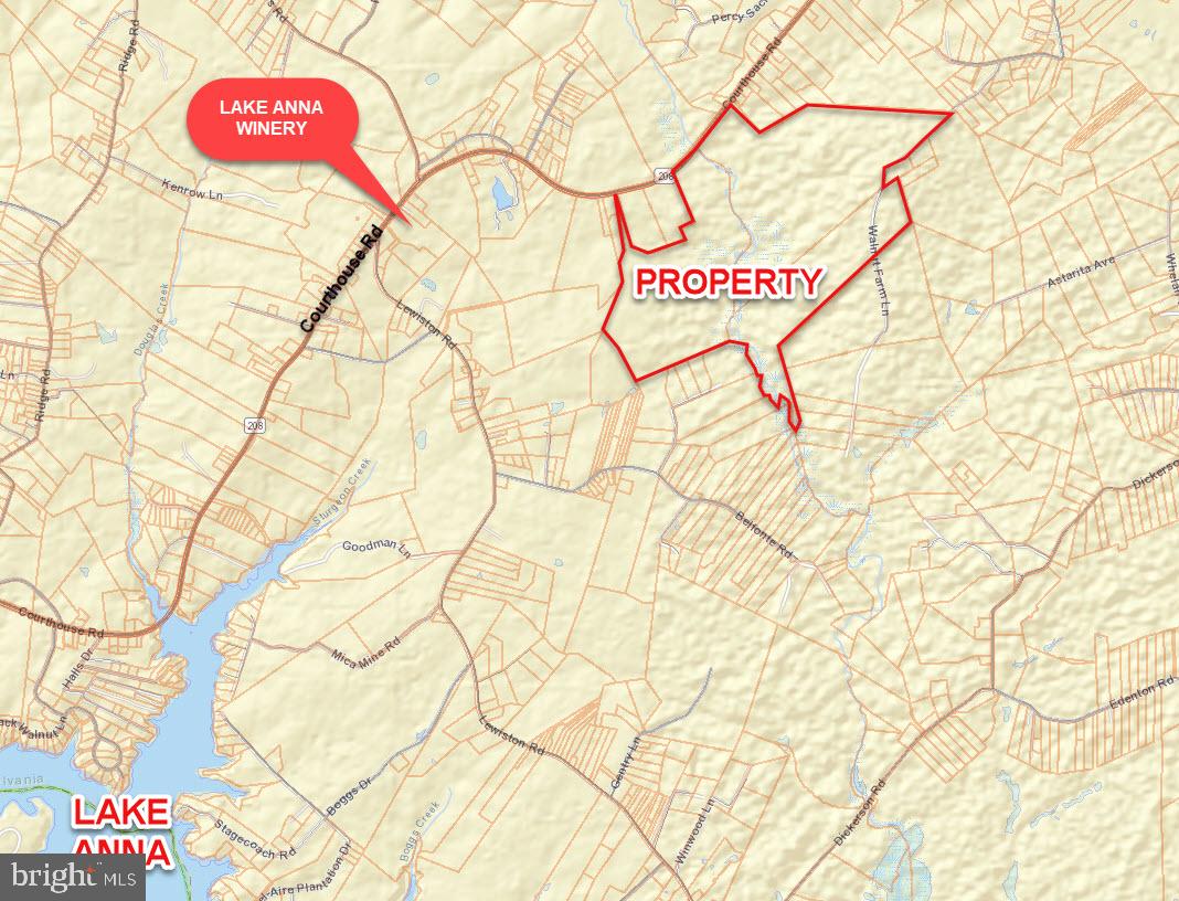 A 628.80 acre assemblage that is conveniently located with frontage on a major regional thoroughfare, Courthouse Road, that has an average daily traffic count of 9,100 vehicles per day. The property is located two minutes from Lake Anna and Lake Anna State Park. The property can be subdivided by-right into 30 10-acre lots.
Noted permitted uses include: agriculture, bed and breakfast, single family detached dwellings, equestrian facility, game preserves, garden center, golf driving range. Noted Special Uses include: animal shelter, assisted living facility, camp or recreation ground, community center, golf course and clubhouse, livestock exchange, lumber yard, place of worship, private school, public school, religious retreat center, solar energy facility.