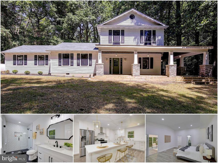 Welcome to this beautifully renovated 4-bedroom, 3.5-bath home in Chesapeake Beach. The home features an inviting open concept layout, with a front porch that makes a statement with its gorgeous stone columns and wrap-around design. The stunning kitchen boasts 42" cabinets, stainless steel appliances, ample quartz countertop space, and a large 8' island with barstool seating.. The kitchen truly is the heart of the home, centrally located between the family, dining, and bonus areas making it the perfect place to entertain friends and family.  When the weather is nice, take the party outside and enjoy the brand new oversized deck with multiple seating areas. With over 4.4 acres, the property gives you all the privacy you desire, while still just minutes to all the shops, beaches, boardwalks, restaurants and amenities the Twin Beaches have to offer. One of the most exciting and unique features of this home is the two master suites.  The main level master has a beautifully upgraded master bath with a tiled walk-in shower and a walk-in closet.  The main level master has the added benefit of a bonus room adjoining and with access to the rear deck.  The bonus area provides the perfect office space or lounge area.  The upstairs suite has two closets and it's own renovated bathroom with a large vanity, tile floors and subway tiled walk-in shower. Accented with all-new light fixtures and recessed lighting throughout, this home exudes modern charm. Inside, you'll find new LVP flooring throughout, offering durability and scratch resistance. The 2-car attached garage and large driveway provide ample parking and storage options. Great location in rapidly rising, Chesapeake Beach, close to shops, the boardwalk, restaurants, and amenities. The community also offers a pond for residents' use. Big ticket items all in great shape: new septic (2024), new HVAC (2024), all new appliances (2024), new washer/dryer (2024), UV light in well (2024), roof is between 5-10 years old per inspection report.