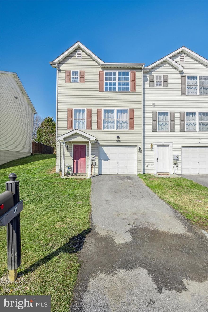 This townhouse is the perfect starter home. End unit! This home offers 3 bedrooms 2.5 baths and a 1 car attached garage. You will love the backyard as it is level, open and backs up to some trees for that country feel and fenced. The inside main level offers an open eat-in kitchen/dining area with lots of cabinets and plenty of space. A  Large open living room gives plenty of room for entertaining. There is lots of natural light and country views you will enjoy all year long.  There is a half bath off the living room area. The upper level offers the primary bedroom with attached bathroom and walk-in closet. Laundry Room is on the upper level as well and the 2 other good size bedrooms and full bathroom. The lower level offers the foyer which is the main entrance area. This level is finished and roughed in for a bathroom. Great Commuter Location. This home has been well taken care of and ready for it's new owner. Property is owner occupied. Appointment is required with a minimum 2 hr notice. Call today to schedule your appointment or to learn more.