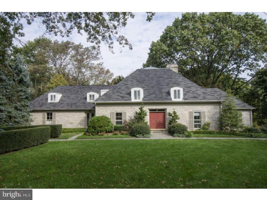 French Colonial home in Lower Merion surrounded by breathtaking views & wonderful garden  (including a secret garden w/the remains of a stone barn).  Includes flagstone patios, wrought iron fencing, new flagstone steps to rear gardens  to secluded pool - all backing up to to  Appleford.  1st Flr:  Wide center hall with 2 closets leads to living room (pocket doors) with 2 sets of French Doors leading to "Juliet" balconies.  Fireplace has slate surround & distressed wood mantel.  Dining Room has door to small balcony.  Eat-in Kitchen with "U" shaped work area.  Corian countertops, electric cooking, double sink and multiple cabinets including two pantries.  Eating area has French doors to herb garden.  Rear side has an enclosed garden room with tile floor overlooking grounds.  Outside exit to walkway with stairs leading to yard & pool.  Back stairs & inside exit to garage.  Paneled den adjoins the kitchen & leads us back to Center Hall.  Master suite with sitting room & including a full bath with tub shower.  Access to hall.  2nd Flr:  Another master suite with access to small balcony.  Full bathroom with Jacuzzi, stall shower & dressing area with closets.  2 additional large bedrooms with ample closets and a  full hall bath with tub shower.  Separate laundry room.  Cathedral ceiling over craft area/office.  Wall of closets. Finished Lower Level with walk out access.  Great room has a large raised heath slate fireplace, stone wall, wet bar, newly installed carpeting.  Storage room, utility room with sink & outside exit, powder room and "man cave" with its own outside access.  Sliders to lovely slate patio.  Two sets of steps lead down to secluded pool and private setting.