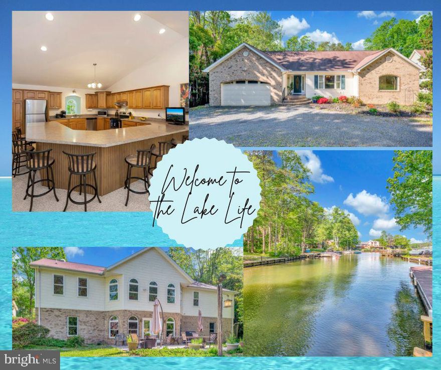 Do not miss the photos showing boats within this cove location. Sellers have hosted family reunions with loads of boating activty year after year!!   Looking for my new family!!  Walkin to an impressive open bright oversize living space. Cookies fresh from the oven reach all the waiting hands gathered around the expansive surround eating bar. The children numbered 8  when together!! The hanging chandelier area identifies a more traditional dining space. From the kitchen one can see through to the lakeside family room & conveniently use the pass thru from room to room!! Definitely a pass through with a veiw of the outdoors.  The Palomino maple cabinetry offers a warm inviting color to the great working counter space kitchen. Off the dining area is a guest en-suite perfect for visiting family, friends & privacy.  From the family room one enters the lakeside en-suite including a jet tub, sep shower, split vanity setup with a make-up vanity and two walk -in closets. Two additional  bedrms, a large laundry room & garage complete main level. What a fab surprise is the lower party room. Its steel beam supported open area easily accommodates line or square or ballroom dancing :). The speakers convey. The recessed lighting adds to the ambiance. There is an entertainment wet bar & convenient mini kitchen setup. Behind the bar is a sizeable vinyl floored hobby, exercise or craft room and a two rough-in room storage area. The lakeside lower bedroom accesses the full bath as does the party/rec room. The adjoining patio affords great spillover space to enjoy the lake & its view out of the cove. The yard is naturally landscaped with less maintenance floral beds.
There is a battery back up generator