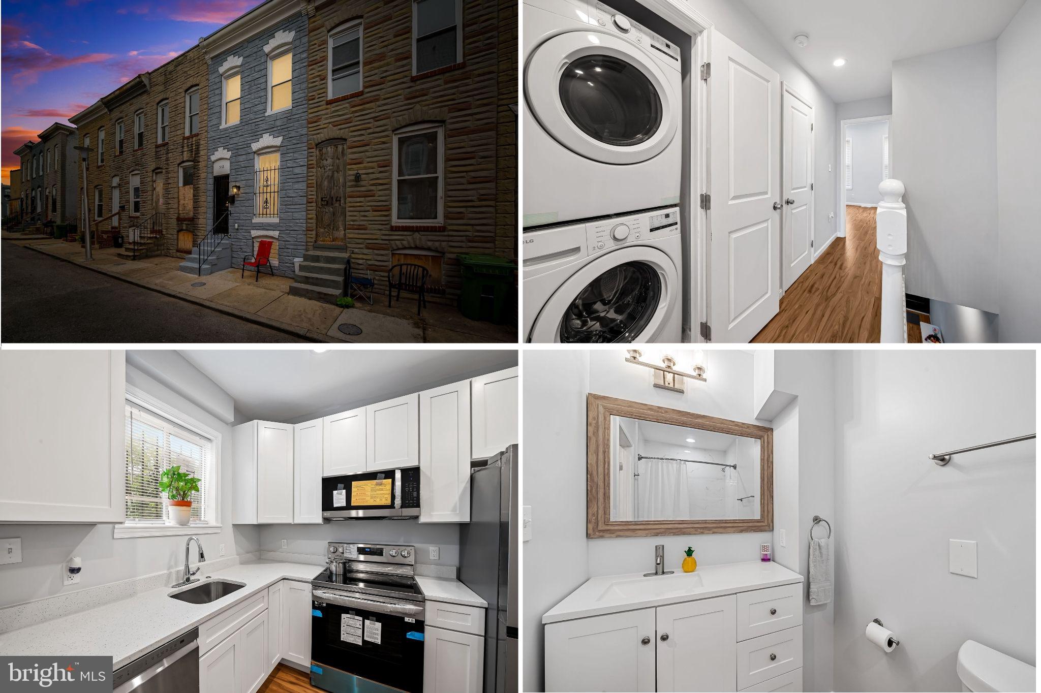 A $12,000 INCENTIVE TOWARD CLOSING COSTS WHEN USING PREFERRED LENDER w/ 100% FINANCING AVAILABLE WITH NO MORTGAGE INSURANCE NEEDED, ALLOWING QUALIFIED BUYERS TO PURCHASE WITH LITTLE TO NO MONEY OUT OF POCKET. -- Welcome to 512 N Port! This fully renovated and move-in ready, this 2-bed row-home at 512 N Port Street features a brand-new kitchen with white shaker cabinets, quartz countertops, and stainless steel appliances, new flooring and recessed lighting throughout, an updated bathroom, convenient upper-level laundry, and a private fenced rear patio—just minutes from Johns Hopkins, Patterson Park, and downtown amenities.