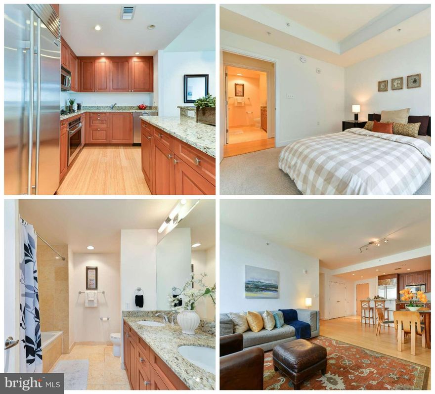 **BEST VALUE**Flooded w/ light, living room feat a private balcony & dining area. HDWD floors lead to gourmet kitchen w/ granite counters, SS appliances & breakfast bar. MBR & den have expansive, walk-in closets & the full bath features dual vanities &soaking tub. Building incl. fitness rm, party room, courtyard &concierge. Bethesda metro, shops & restaurants.