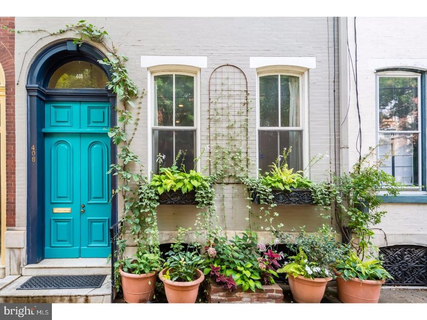 Fitler Square 4 story Centennial Townhouse. High Ceilings, original moldings, antique pine floors, fireside living room, huge cooks kitchen, powder room, romantic screened porch and lush garden/patio. 2nd Level is a Master Suite with a bay window bedroom and decorative fireplace. Dressing room, bathroom with soaking tub plus separate shower, and laundry. Also, library or second bedroom. Third level  Dramatic 2 story bedroom with wet bar. bath 2 additional bedrooms, and a staircase to a loft/office/den leading to a wonderful roof garden ;spectacular city views. Greenfield Elementary Catchment .Walk to area universities, hospitals, business or entertainment. Perfect location for a true urban dweller.