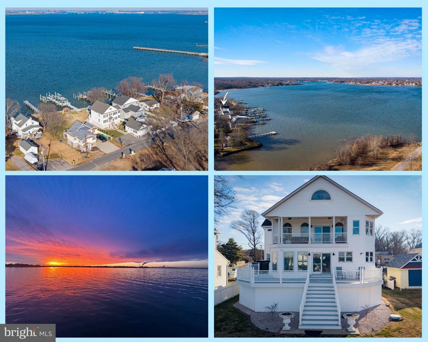 Sunsets steal the show at this open-waterfront, custom colonial, where thoughtful design meets effortless coastal living. Enjoy daily sunset views from your private pier, complete with THREE Boat lifts (2) -16K-lb (1) 8-lb capacity & Jet-ski lift. Sliding board AND Best of all? 5' MLW- a Boater's DREAM! Spacious waterside deck & private balcony off primary suite make entertaining & relaxing a breeze. Completely renovated in 2020, this home features a custom-designed interior with gleaming hardwood floors on both levels & an open, airy floor plan built to impress. Magazine-worthy coastal kitchen shines with white quartz countertops, Thermador stainless  steel appliances, and ample seating flowing seamlessly into the living spaces for gatherings big and small. Main-level bedroom & full bath add flexibility for guests or one-level living. Primary suite sanctuary boasts sitting room, gas fireplace, walk-in-closet w/ (2) built-in safes, and spa-like bath with sunken tub overlooking the water, double sinks, & walk-in-shower.  TWO-CAR detached garage offers abundant storage, plus over 1100 SF of unfinished level- ideal for water toys, hobbies, or future customization. Flood insurance only $700/year.  Whole-House Generator conveys. Every detail carefully considered, turn-key, impeccably updated & ready for her lucky new owners, this exceptional waterfront home delivers the lifestyle you've been waiting for.