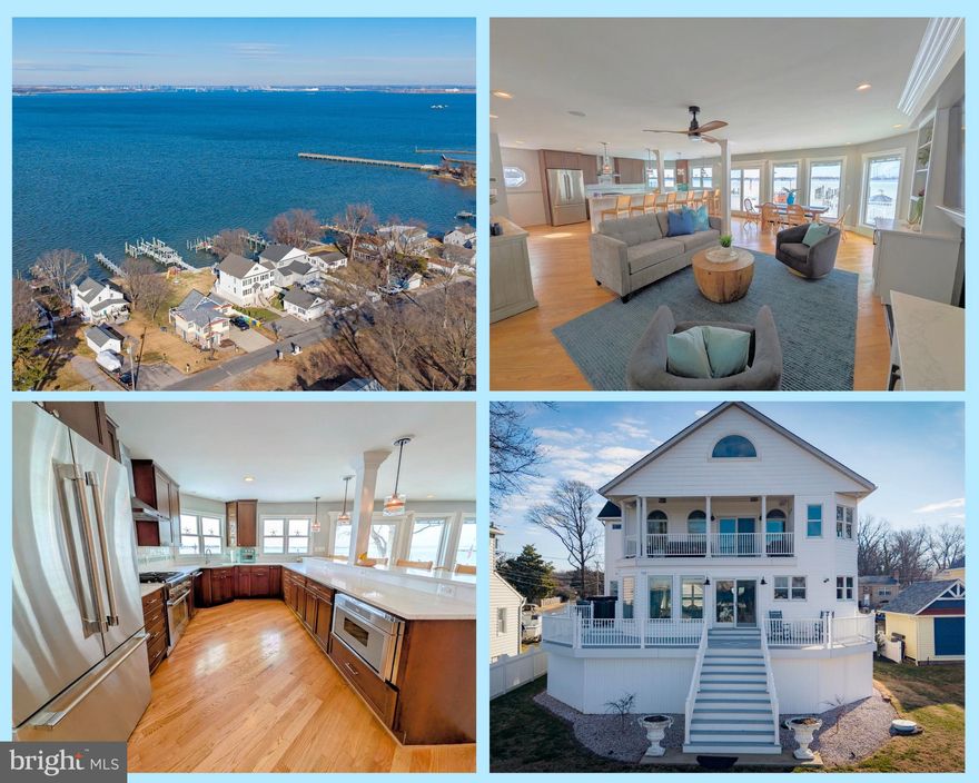 Sunsets steal the show at this open-waterfront, custom colonial, where thoughtful design meets effortless coastal living. Enjoy daily sunset views from your private pier, complete with THREE Boat lifts (2) -16K-lb (1) 8-lb capacity & Jet-ski lift. Sliding board AND Best of all? 5' MLW- a Boater's DREAM! Spacious waterside deck & private balcony off primary suite make entertaining & relaxing a breeze. Completely renovated in 2020, this home features a custom-designed interior with gleaming hardwood floors on both levels & an open, airy floor plan built to impress. Magazine-worthy coastal kitchen shines with white quartz countertops, Thermador stainless  steel appliances, and ample seating flowing seamlessly into the living spaces for gatherings big and small. Main-level bedroom & full bath add flexibility for guests or one-level living. Primary suite sanctuary boasts sitting room, gas fireplace, walk-in-closet w/ (2) built-in safes, and spa-like bath with sunken tub overlooking the water, double sinks, & walk-in-shower.  TWO-CAR detached garage offers abundant storage, plus over 1100 SF of unfinished level- ideal for water toys, hobbies, or future customization. Flood insurance only $700/year.  Whole-House Generator conveys. Every detail carefully considered, turn-key, impeccably updated & ready for her lucky new owners, this exceptional waterfront home delivers the lifestyle you've been waiting for.