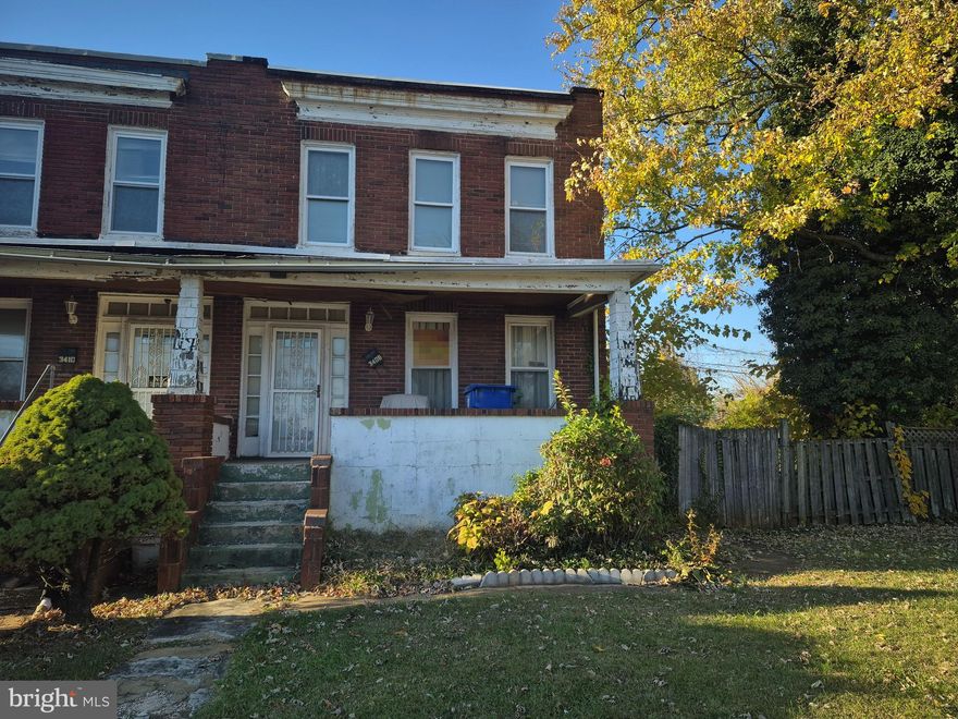 ONLINE AUCTION: Bidding begins 11/17/2025 @ 10:00 AM. Bidding ends 11/19/2025 @ 7:10 PM. List Price is Suggested Opening Bid. Deposit: $5,000

Two-story, porch-front townhome in Baltimore’s Pimlico Good Neighbors neighborhood. Short distance to Pimlico Race Course, Cylburn Arboretum, and Sinai Hospital. Major traffic arteries: Park Heights Ave and W Northern Pkwy. Property is believed to be vacant.