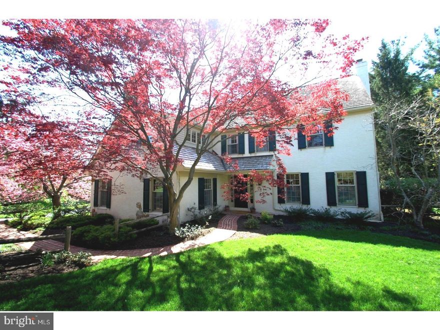 Welcome Spring in this Pennsylvania Farmhouse Colonial designed by Ann Capron surrounded by lush landscaping and specimen trees. This classic home and approved building lot are being sold together and provide the buyer a gorgeous, private setting on a combined 1.53 acres with the opportunity to sell or build on the additional lot in the future. LOW TAXES.  This custom home was built and lovingly maintained by the current owners. A most desirable property in UPPER STONEGATE boasts many wonderful features. 3 Fireplaces, a step-down Living Room, Hardwood Floors throughout, 2nd floor study and a separate Au-Pair /In-Law suite (5th Bedroom) accessed by a private stairway off of the back entry, are just a few of the special amenities you will find. The Foyer boasts an open turned staircase inviting you to enjoy easy flow for entertaining and everyday living. The Dining Room with its "wall of windows" treats you to natural light throughout the day. The updated Kitchen is accented with granite counter tops and a cozy window seat in the Breakfast area and Dutch door to the patio. The kitchen opens to a Family Room highlighted with built-ins and French Doors to a 3 Season Room. This unique retreat with its brick floor and paneled ceiling insures that you will enjoy the flora and fauna of changing seasons as it provides screens in the summer and windows to block the wind for the remaining year. This room also invites you to enjoy the adjacent brick patio including a brick knee wall and sweeping views of the property.  On the SECOND FLOOR you will find a  Master Bedroom Suite with walk in closet and Master bath providing both a tub and stall shower as well as a granite topped double vanity sink. Adjoining the bedroom is a charming Study with a wood burning Fireplace, a perfect getaway after a long day.   There are 3 additional Bedrooms and an updated Hall Bath on this level.  Please note 2 parcel #'s 55-05A-0004 (HOUSE .69 acres) 55-05B-0080 (LOT .84 acres) being sold together for a total $1.250,000 million.