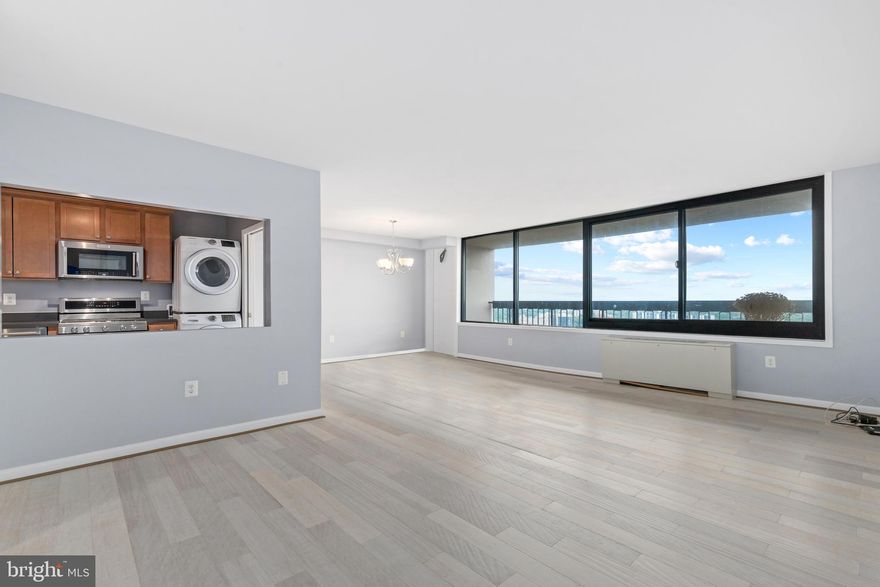 Absolutely Breathtaking Views: sunny & bright w/ the views of Masonic Temple, National Harbor & Wilson Bridge. Stellar upgrades w/ upgraded kitchen cabinets & "KitchenAid'' SS appliances, "Samsung'' Washer/Dryer, Vanities w/ Floor to Ceiling ceramic tiles, Light Fixtures/Hardware, Convectors, Doors, New  flooring throughout and cellular blinds in the living room. The unit is in great condition & ready for the new tenant. The rent includes: all utilities (Gas, Water, Electricity), Garage Space, Enjoy all the amenities of Skyline Plaza has to offer, including a convenient store, dry cleaning. 
Shuttle to Pentagon/Metro bus stops right at the doorsteps of Skyline Plaza.