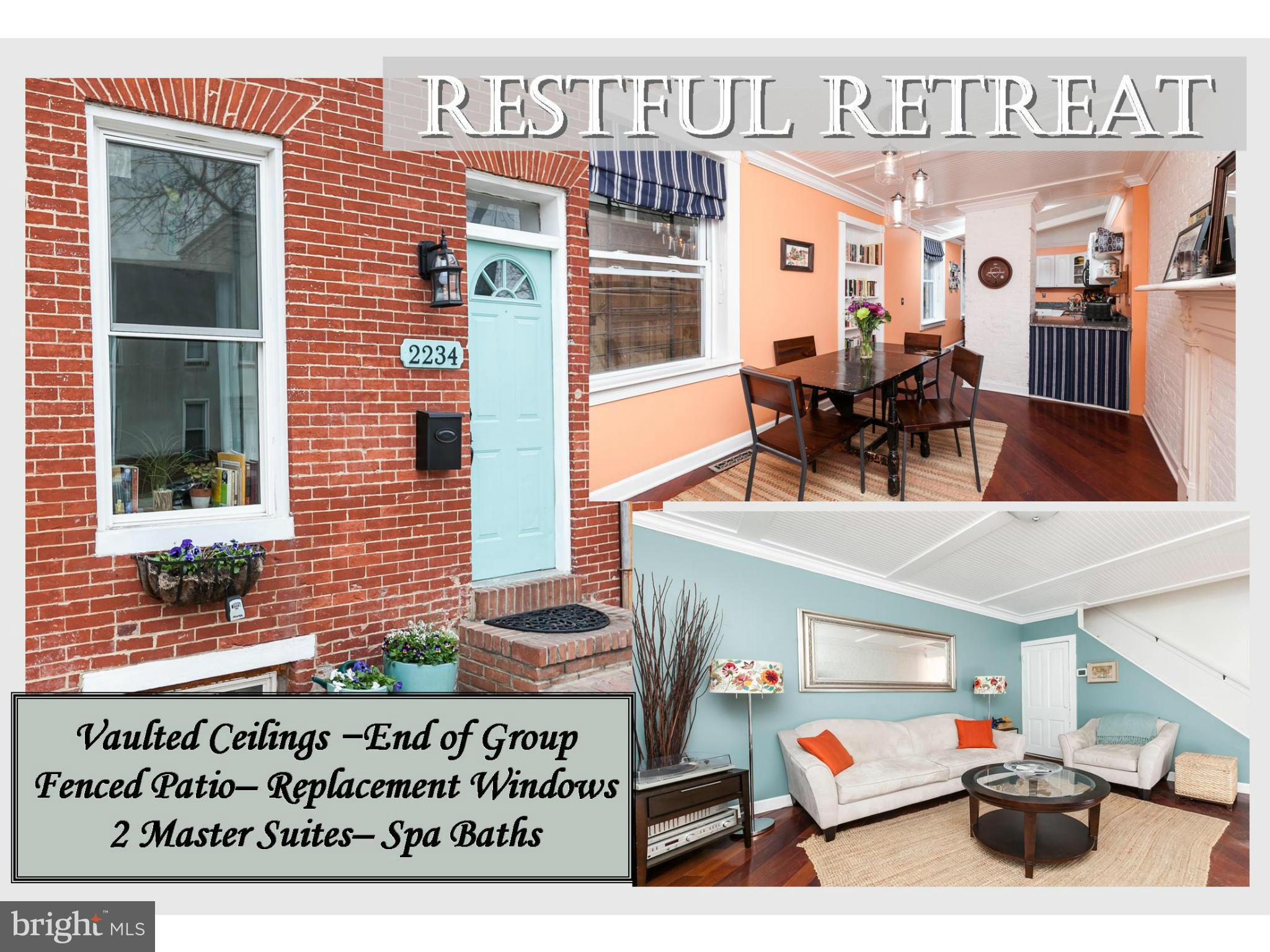 Charming End of Group 2BR/2 BA Butcher's Hill Home Seeking New Owners! You will be wowed by the unique finishes throughout-exposed brick, wood floors, built-ins, beautiful wainscoated ceilings, granite counters w/SS appliances. Make your way to private brick- paved, fenced patio. Bedrooms each on their own floor & each w/spa-like bathroom! Great for roommates and/or visitors! Steps to JHU & PPark.