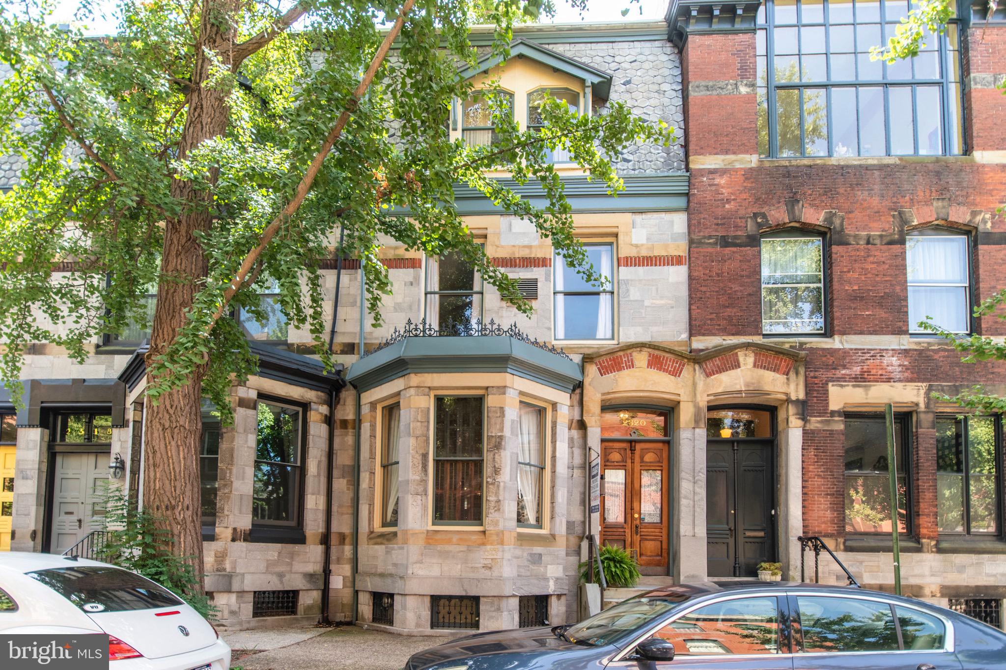 Stately home in a prime location on a beautiful tree lined block of Delancey Place with the rear of the house overlooking Fitler Square. Incredible opportunity to combine dramatic original details with your own modern updates to create your dream home and live on one of the most prestigious blocks in the city. Enter through a wide vestibule to be greeted by soaring ceilings, classic crown moldings, and a stunning view of a grand living room with huge southern facing bay windows that offer tremendous sunlight and overlook a gorgeous private garden with access along Panama Street. Large dining room with gorgeous bay windows and oversized pocket doors separating dining room and kitchen. First floor half bath along hallway to living room. Back door leads to newer deck overlooking the spacious and lush brick patio. At the top of the stairs on the second floor, you'll find a huge rear bedroom / library with dramatic double doors, high ceilings, and large bay windows with a perfect view of Fitler Square. Continue down the hall past the laundry room to find a smaller middle bedroom with an en suite bath, and a large front bedroom with plenty of closet space. At the top of the steps on the third floor, you'll find a bright and spacious rear bedroom (currently set up as a living room) with a non working fireplace, stunning windows with custom shades and a beautiful view of the park. Off this room is a small, nearly new kitchen and a recently updated full bath, making it a great space for guests or a live in nanny. Down the hall you'll find a smaller middle bedroom with a beautiful nonworking fireplace, another full bathroom, and a large front bedroom. Access basement from first floor by way of a small single stop elevator that runs between the basement and first floor. Basement is semi finished and has a large finished room with wood floors and an oversized window well offering good light, a full bathroom, a motorized lap pool, a separate workroom / storage area, and a rear stairway with access to the back patio. Lot runs street to street offering access from Panama Street and the opportunity to pursue city approval to modify rear patio and potentially add parking. Don't miss this rare opportunity to restore and customize the home of your dreams in the perfect Fitler Square setting.