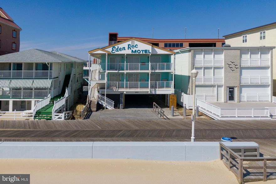 What an amazing opportunity. Direct OceanFront on the World famous Ocean City Boardwalk. 12 very large fully equipped/full kitchen efficiencies. Ample parking. Fully furnished. Turn key ready to live in or rent. Building consists of 12 total units 15 parking spaces. 6 units are direct Ocean Front  the other 6 units are considered Ocean block but of course in the same building. ON THE BOARDWALK. This will not last. There are several excluded buyers. Call listing agent for details.