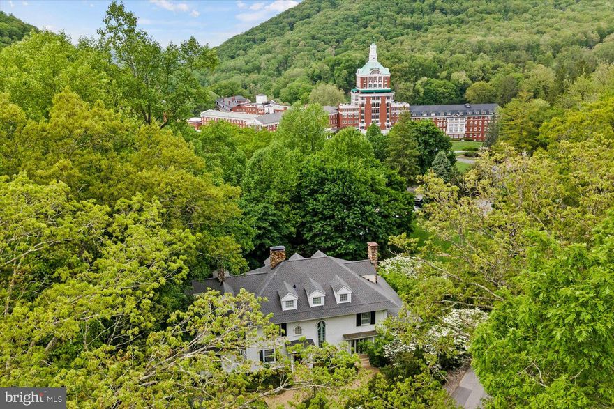 This Magical & Majestic home adjoins the Omni Homestead Resort in Hot Springs, VA and is one-in-a-million. An opportunity of a lifetime with historical value and cost prohibitive to recreate; the former summer home of an original owner of the resort, what is the Homestead, a nationally recognized resort with endless amenities in your backyard. An exterior refresh with a BRAND NEW, 50 year roof just installed, with transferable warranty to the next home owner.  Upon entry you will be impressed with a stately two story foyer opening to a library on the left, gas log fireplace and bookcase disguised door leading to a water closet. The formal great room with a gas log fireplace is expansive, yet has a cozy feel and is wide open with impressive, custom columns leading to the formal dining room. Collectively, the great room and formal dining areas have six refurbished leaded glass french doors that lead to the covered veranda, hugging the northwest side of the home in direct sight of The Tower of the Homestead. The butler's pantry with built-ins connects the dining area to the kitchen with a gas range. The owner's suite on the upper level overlooks the resort and minimally divided by columns to a parlor/sitting area with fireplace, dressing room, built-in wardrobes, a walk-in shower and jetted tub. This level has three additional bedrooms, two of them connected via a jack-and-jill bathroom and a full bath with original hardware/claw-foot tub. Making your way up the back staircase to the utmost level is a sauna tucked away. The highest floor includes four additional bedrooms, a full bathroom and den/bonus room. The dry basement adds ample amount of storage and includes an original, before-our-time clothes dryer. The landscaping in the front is impeccable and low maintenance... Imagine yourself here during the Spring surrounded by hydrangeas, epimedium,  lilacs, a blossoming cherry tree  in the center and 100+ year old boxwoods towards the rear of the property. Plunge into the acclaimed healing waters at Warm Springs, in the words of Thomas Jefferson and many others, ski/snowboard down the slopes, take a walk on the many trails, swing a club at the Cascades or Old Course golf courses, attend a intimate concert at Garth Newel... this exclusive home is a DREAM with the possibility for revenue. It's not just a home, it's a lifestyle. Host and entertain with pride! Appointment required; please do not access the property without a private tour scheduled with your agent.