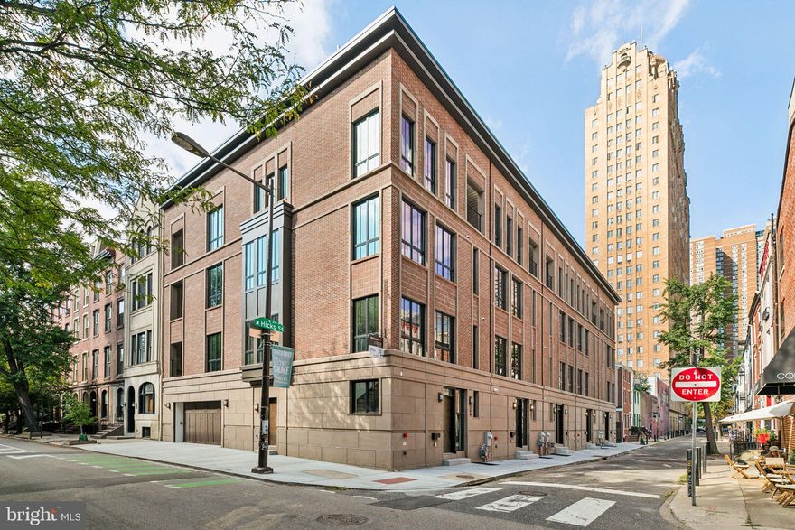 OVER 50 FEET OF HISTORIC PINE STREET FRONTAGE. This CORNER, model home is The Gem of Bowery Place - a collection of five brand new homes in the prestigious Rittenhouse Square neighborhood. This home stands 46’ high which allows dramatic ceiling heights throughout including a stunning two story living area that overlooks Pine Street. Upon entry, the home features a gorgeous herringbone tile foyer outfitted with custom millwork cabinetry to store your shoes, coats and other belongings. The access to your oversized two car garage is here as well. The garage also features electric charging, future proofing this for any electric vehicle. The completely custom staircase with thick floating oak treads, leads you to an incredible living space with over 50' of Pine Street footage. With Eastern and Southern exposure, this whole space will get unmatched sunlight. The herringbone wide plank flooring carries through this space. There is an unmatched chef's kitchen featuring Subzero and Wolf appliances. The cabinetry was specially designed and made and will give you no issues with storage. The living room has what you need for entertaining or nice nights to yourself with the large gas fireplace and wetbar. Off the kitchen is a generously sized patio overlooking Pine street. This space also includes a gas line for easy grilling. Ascend to the third floor and you will find two very generously sized en-suite bedrooms. Each bedroom features full custom closet cabinetry and gorgeous bathrooms. The full size laundry room is located here too including a full size washer / dryer and thoughtfully designed cabinetry. The Fourth Floor is your private oasis of a bedroom suite. This massive suite features Pine Street frontage, a nice size balcony, an incredibly designed and outfitted closet and a spa-like retreat of a bathroom. The bathroom floors are heated and the shower includes steam and multiple shower jets. Lastly, the top and final floor is your incredible roof deck. This massive space is perfect for entertaining. It is set up for TV and speakers and can also hold a hot tub! Relax and unwind here watching the night fall into Rittenhouse. This home showcases so much more from the 5 stop elevator to the full AV tech package - it's a must see. Bowery Place was expertly designed by award winning  Architects and brought to life by ZATOS Investments & Construction. Taxes are not $1. Taxes and square footage is the responsibility of the buyer to have verified. Homes do include new tax abatement.