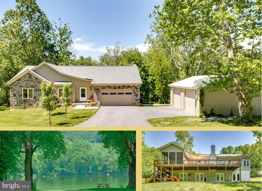 4.7 dropdead gorgeous acres adjoining a State River front parcel--landlocked and only land-accessed by a path on the property. Quiet & private.Pond adds another water feature and huge trees add nice shade on hot days.Charming ranch home-Solidly built & designed to maximize river views with a huge deck, patio, screened porch. Beautiful amenities inside and a 4 car garage.Could be your paradise