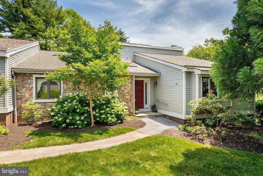 Discover the idyllic 55-plus community at Hershey's Mill in the heart of Chester County. This charming 2-3 bedroom, 2-bathroom end-unit townhome in Inverness Village is sunny and inviting. As you step through the entrance, you are greeted by lots of natural light from the skylight above. The combined living and dining area, featuring an attractive fireplace, flows seamlessly into the sunroom, which provides deck access and creates a cozy setting for outdoor entertaining. Enjoy casual meals in the eat-in kitchen with a charming window seat. The primary master bedroom is a true retreat, offering a window seat, oversized walk-in closet with an extra sink, and a renovated en-suite bathroom with walk in shower. A comfortable guest bedroom utilizes the hall bathroom. A convenient laundry closet completes the main floor. The finished lower level adds useful living space with two egress windows providing natural light. This versatile area includes an open recreation room and two additional rooms, one of which has a window and has been used as a bedroom. Parking is a breeze with a one-car detached garage and ample space in the cul-de-sac, providing easy access to the front door. The exterior of this home, located in the desirable village of Inverness, has been recently painted, enhancing its curb appeal. Embrace the ease of one floor living in Hershey's Mill, with amenities that include a Community Center, library, pool, tennis courts, wood shop, and walking trails. Golf course membership is available for an additional fee. Parking is a breeze with a one-car detached garage and ample space in the cul-de-sac, providing easy access to the front door. The exterior of this home, located in the desirable village of Inverness, has been recently painted, enhancing its curb appeal. Embrace the ease of one floor living in Hershey's Mill, with amenities that include a Community Center, library, pool, tennis courts, wood shop, and walking trails. Golf course membership is available for an additional fee.