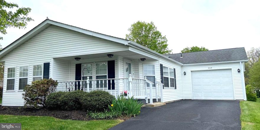 Desirable 2-bedroom Chalfont model w/garage on a corner location has all the space you need to make it your new home! Inviting porch so you can visit with neighbors or watch the world go by. The beautiful Morning room with gleaming oak hardwood flooring and lots of windows lets the sunshine in! This is truly a flex space that can be a sitting area to enjoy coffee with friends, a home office, or whatever your imagination desires! The open floor plan flows seamlessly from one room to the next. The Living room and Dining area offer plenty of space to entertain for the holidays. Dining area has updated LVP flooring. The convenient Kitchen has plenty of cabinet and pantry space, plus 2 wonderful skylights. The spacious primary Bedroom suite has a large walk-in closet plus a linen closet. The attached Bathroom offers a soaking tub and stall shower, plus 2 updated sinks, an updated toilet, and updated LVP flooring. The second Bedroom has new carpet and 2 closets. The hall Bath has an updated tile walk-in shower, updated sink, updated toilet and updated LVP flooring. The Laundry room has updated LVP flooring and loads of cabinet space for extra storage, plus a new (2025) dryer. The in-demand garage provides ample space to park a car, plus storage cabinets. Roof (Fall 2012), HVAC (Fall 2012), Water Heater (2019), updated screen door. Owner has made updates as noted and maintained the house well during their ownership. Smoke/Pet-Free home. A variety of colorful flowers bloom throughout the yard. And of course, Buckingham Springs offers so many amenities, from the refreshing pool and hot tub, to the gym, clubhouse, and variety of fun social events - what’s not to love?! This house is ready for your personal finishing touches – make your appointment now, before it’s gone!