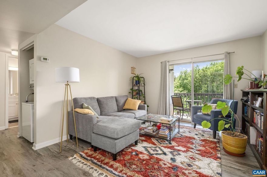 In a great location within walking distance of the UVA law, business, & JAG schools, and Barracks Road Shopping Center with a variety of restaurants, grocery stores, and other retailers, this lovely top-floor corner unit offers an inviting layout enhanced by sun-filled spaces throughout. The charming living room opens onto a nice deck with storage closet. The kitchen flows seamlessly into an open dining area that looks onto a covered balcony.  The spacious bedroom features two closets, providing ample storage, and the unit includes a full-size stacked washer and dryer for added convenience. Residents enjoy a well-maintained community where the HOA fees cover a pool, exterior & yard maintenance, & plenty of off-street parking, along with trash, water, and sewer services. It's also conveniently located near a bus line.,Formica Counter