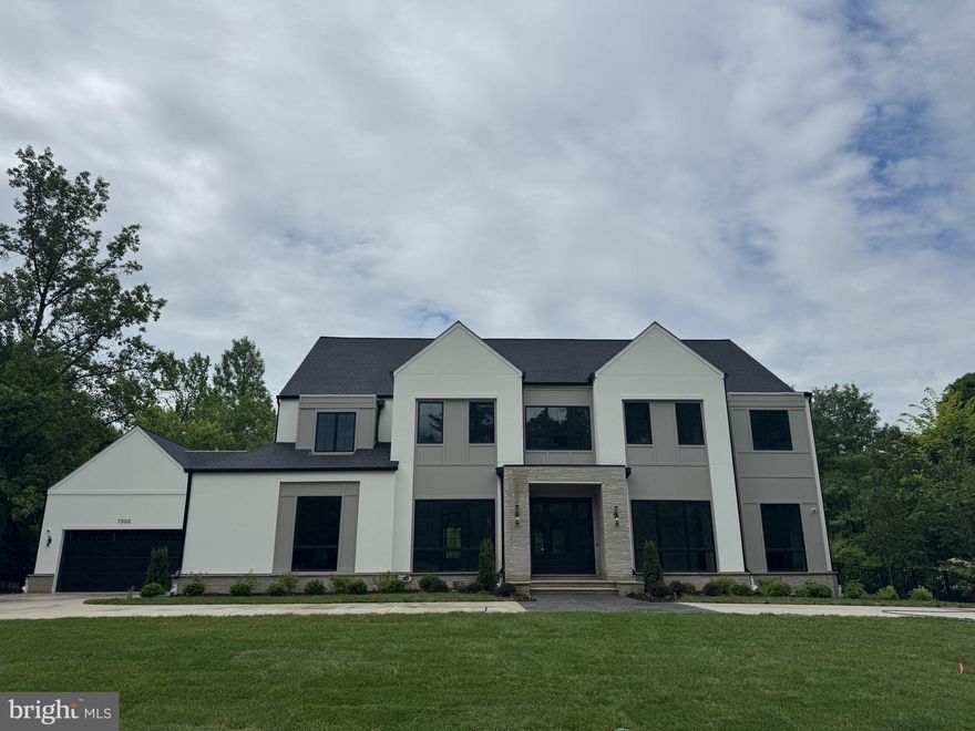 Stunning new custom construction on a 1acre lot in Bethesda!  No detail has been spared.. Formal LR & DR, study. The Great room features a Dekton Awake surround FP & built-ins. Double islands in the kitchen will give everyone a chance to help prepare or watch! Pop the doors.. and surprise! a full catering kitchen to provide an out of view way to entertain.  A main level ensuite BR has flat access to shower.  the elevator goes to all 3 levels. Screened porch w/gas FP overlooks the backyard.  4 car garage enters the house in the mud room and back stairs to upper level. 
Upstairs find the expansive primary suite .. with a FP,  night kitchen & bev fridge; a room sized closet! The PRBA has 2 personal water closets, double sink vanity, double entry in the tiled shower & multiple shower heads! and if you need a little fresh air--a small balcony  over the bedroom will be the place to enjoy a cup or glass of choice. 3 additional ensuite bedrooms are here.  1 of 2 laundrys are located here.  
The walk-out lower level will be the hang-out space! Wet bar and counter here make having fun easy. There is a workout room with full wall mirror to check your form! 7th BR is here as well. Coming and going from the inground pool and hot tub? well.. hop into the steam shower & full bath .. and pop those wet towels into the washer/dryer here.