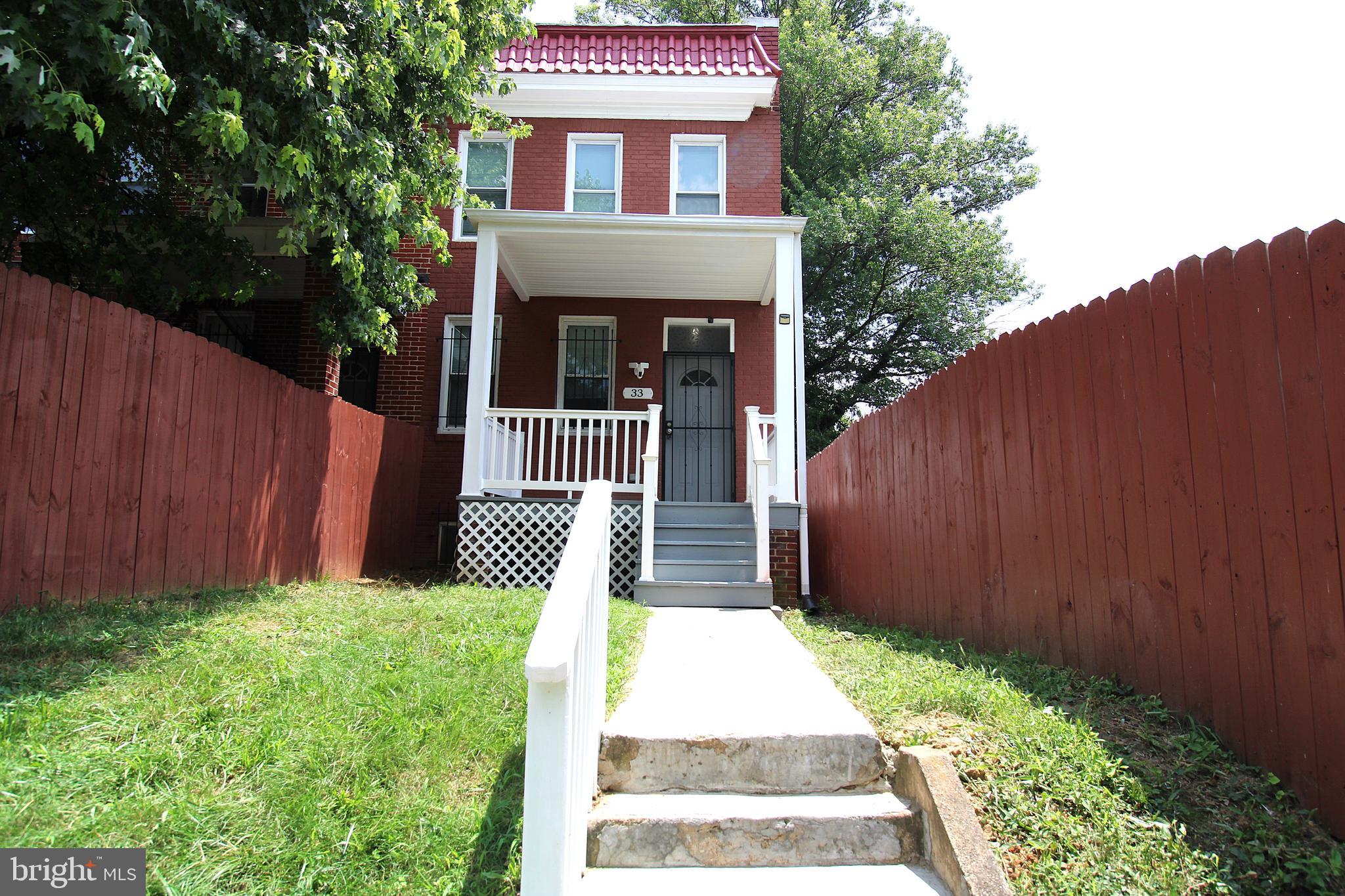 This 3 level, 3 bedroom, 1 and 1/2 bath brick townhouse is an immaculate end unit property, that has been renovated to include stainless steel kitchen appliances including a microwave, granite counter tops, cabinets, and lights. Kitchen renovation also has a granite island. Front exterior and rear exterior both have porches for outside relaxing. Both bathrooms have been renovated and replaced ceramic shower walls, vanities, lights, mirrors, fixtures, and flooring. Recessed lighting is on all 3 levels. Upstairs bathroom has a skylight. Basement is spacious and has a built in wooden wall to wall cabinet that can be used for a kitchen area or a storage area. Renovations also included replacing HVAC system for heat and a/c, and hot water heater.
