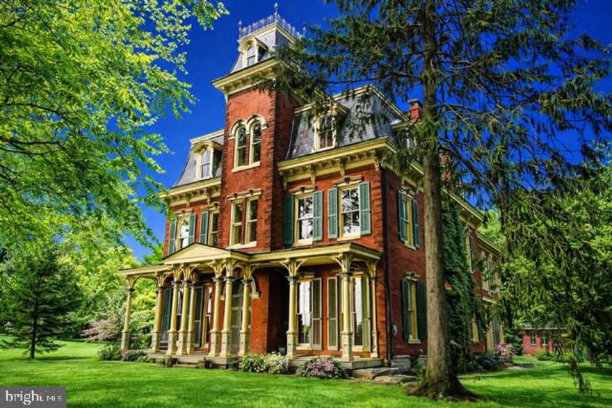 Welcome to The Mansion in The Pines, a hidden gem brimming with history and luxury in Central Pa.  Nestled on 2.4 private acres, this private home/Airbnb offers an unparalleled experience, combining historical intrigue with modern comforts. Built in 1860 as a summer retreat for Isaac Long, this three-story mansion is rumored to have played a role in the Underground Railroad, adding a layer of mystery to its storied past. Today, the mansion stands as a testament to timeless elegance, lovingly restored to its former glory while accommodating contemporary needs. Step inside and be captivated by 21 meticulously crafted rooms spread across 7,395 square feet. The mansion features 10 bedrooms, 2.5 bathrooms, and 21 beds, ensuring ample space for guests. The grandeur of 11-foot ceilings (on all three levels) and the elegance of dual staircases—one for the main quarters and one built for the servants—set the stage for an unforgettable stay. The Mansion in The Pines is replete with unique and charming features. A lookout tower offers breathtaking panoramic views of the surrounding countryside, inviting guests to unwind and take in the beauty. The chef's kitchen is designed for culinary enthusiasts, while the grand living room is perfect for hosting memorable gatherings. Throughout the mansion, marvel at the architectural details: triple-brick thick interior & exterior walls, 13 copper dormers, 6 chimneys, 9 gas fireplaces plus a glass front wood stove in the old kitchen walk in fireplace — all showcasing its historical craftsmanship. Outdoor spaces include four porches including a balcony, each providing a tranquil spot to relax and enjoy the serene surroundings. The estate also boasts two laundry areas—one in the summer kitchen (former butlers kitchen) and another in the basement.  The 24x26 2 car detached garage offers additional convenience. The Mansion in The Pines is ideally situated for exploring the best of Central Pennsylvania. Its authentic character and refined elegance make it a standout destination, far from ordinary and truly one of a kind. Prepare to be captivated by the magnificent details and timeless beauty of The Mansion in The Pines. The architecture is second empire.  Please keep off property except by confirmed scheduled appointment.  Shown by appointment only between guest stays, with possession available on or after June 2026.  Curious to uncover more? Schedule your private tour and discover the secrets waiting within this extraordinary estate.  It’s really not too good to be true.