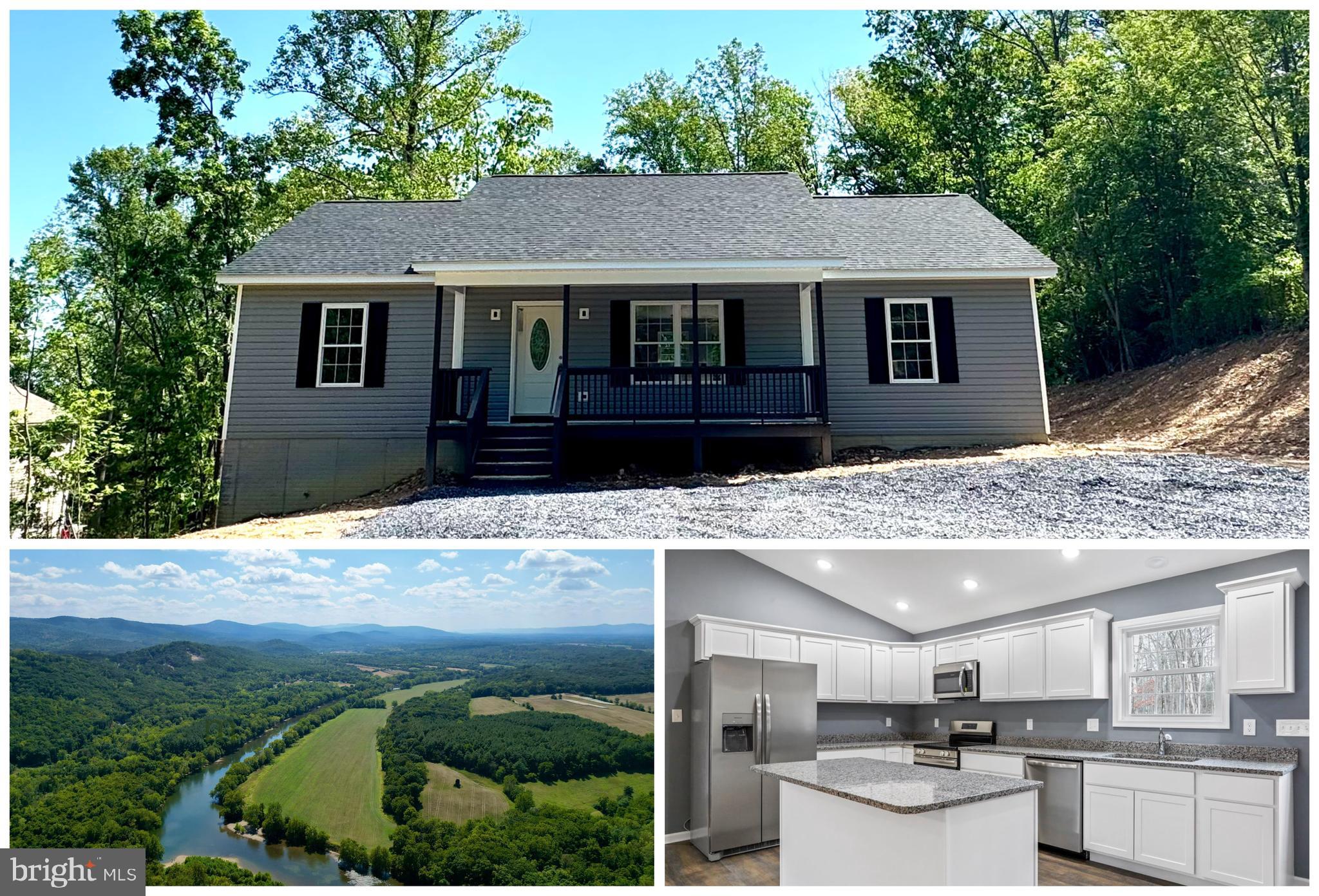 Nearly Complete. Gorgeous Brand New Home sitting across from the Shenandoah River, safely out of the flood zone. Just a short distance to 2 lakes, recreation areas, basketball court, multiple river lots, boat ramp, 2 country stores, and many other community amenities. Home features 1500 sq ft per level gorgeous living space in an open concept floor plan. Cathedral ceilings. Huge Country Kitchen with stainless appliances, soft close white cabinets, granite counters, large island with overhang for seating as well as a separate dining area with pantry, waterproof LVP flooring throughout main level for easy maintenance, spacious bedrooms, master offers privacy with other two bedrooms on opposite side of home, a walk in closet & double vanities in bath. Large closets in all rooms. Plenty of storage space. Nickel finishes, all LED lights, Covered front porch with recessed lighting, rear deck off kitchen for grilling or entertaining. All exterior wood is stained/sealed by builder for your convenience. Rough in for 3rd bath and space for additional rooms in basement. Comcast/Xfinity internet available. County maintained roads. Just a short distance to route 50, I-66, and I-81 as well as town of Front Royal. Location pin is set correctly in MLS but is showing up incorrectly on some third party sites. Completed Interior photos are of similar model. No construction loan needed, close with standard loan upon completion of home. Move in 30-45 days from contract.
AGENTS: PLEASE VERIFY YOUR CLIENTS FINANCIAL/LOAN ELIGIBILITY PRIOR TO SUBMITTING AN OFFER