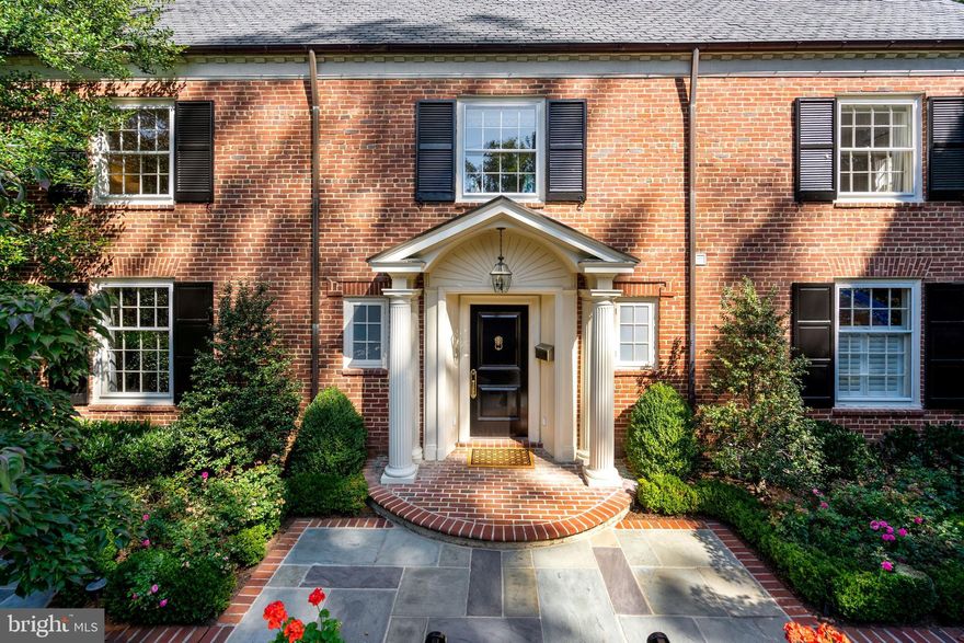 Terrific Georgian Colonial  with beautiful pool and great indoor outdoor interaction with the lovely professionally landscaped garden--numerous bedrooms along with a spacious studio or office (with half bath) with vaulted ceiling over the two car garage.   Room for everyone. Fabulous master suite and multiple family rooms.  Lower level has wine cellar,  movie room, play room and au pair suite.