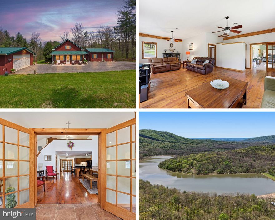 Only a short drive from Winchester, VA, enjoy the peace and tranquility of the Lake Ferndale community. Here, you can spend your days fishing, swimming, and boating on this private 50-acre lake, complete with a beach area and pavilion. With plenty of wildlife around, this property also features its own pond and stream. A grand entryway with French doors opens into the living room and loft area, offering an inviting atmosphere.
The home boasts 4 bedrooms and 2 full baths, with plenty of upgrades throughout. Relax on the large front porch, where French doors open to the dining and sitting area. The open floor plan seamlessly connects to the kitchen, making it perfect for entertaining guests. A stairway leads upstairs to the loft bedroom area, while the primary bedroom is to your left and includes a phenomenal, fully tiled custom walk-in shower.
At the back of the home, French doors lead out to an extensive patio area filled with windows to enjoy the surrounding nature. The living room is designed for entertaining, including a Butler’s pantry set up for catering. Two additional bedrooms are located off the living room. The property also includes a two-car detached garage and sits on 5 acres, and close to the South Branch River public access for fishing and boating.
