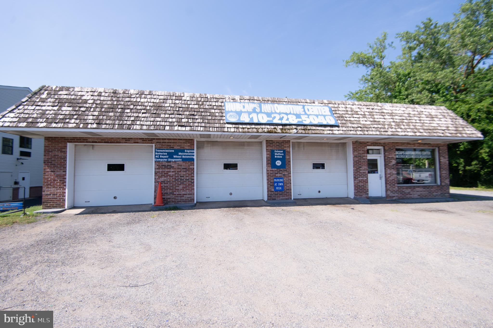 Rare owner/operator or investor opportunity to acquire a fully operational and long-standing auto repair business with real estate, ideally located on high-traffic US Route 50 — boasting an estimated 36,000 vehicles per day. This high-exposure site is home to “Hubcaps,” a trusted name in auto repair for over 50 years. Strategically located along a major corridor with excellent visibility and access
Well-maintained facility with 3 service bays, secure lot, and paved parking
Recent HVAC system and new well, public sewer – key mechanicals in place
Alarm system installed for added security
Ample parking and turnaround space for customers and fleet clients. Established, reputable operation with loyal repeat clientele. Fleet contracts in place providing stable, recurring revenue
Sale includes all equipment, and inventory needed to continue operations