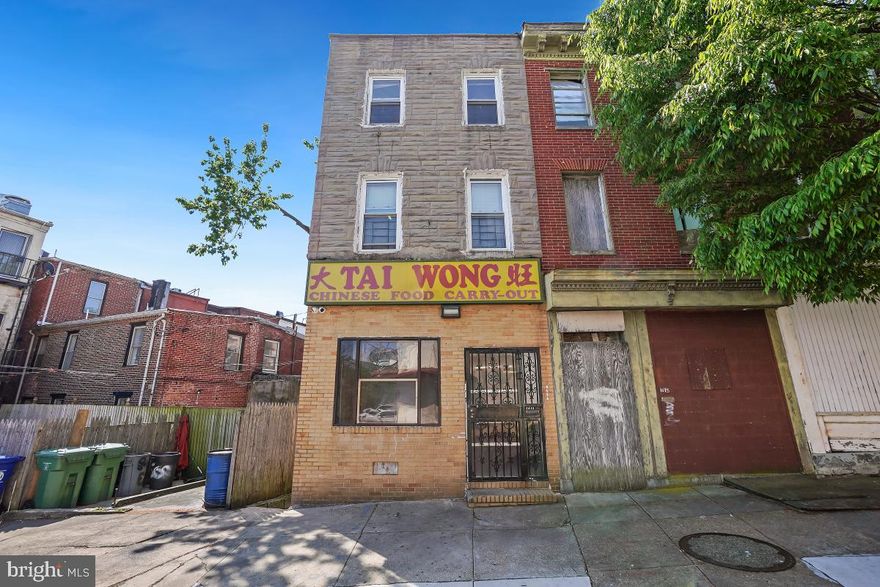 INVESTOR ALERT - MIXED USE Residential & Commercial Property in Franklin Square. R-8 Zoning allows for one dwelling unit for every 750 square feet of lot area. Based upon the lot area of 1,512
sf, two (2) total dwelling units are possible as a matter-of-right. End unit townhouse currently operating TAI WONG Carry-Out on the main floor with 5 bed 1.5 bath. Perfect location, walkers paradise and minutes to downtown Baltimore. Business sold with the building. Total 2,590 sqft finished spanning 3 floors with additional unfinished basement. Roof deck! No condo or HOA fee. Sold AS IS. Walking distance to Historic Union Square park. The property is conveniently located near attractions such as Hollins Market, Grace Medical Center, The University of Maryland Medical Center, and the Horseshoe Casino. Within close proximity to Ascension Saint Agnes Hospital, M & T Bank Stadium, Camden Yards, Inner Harbor, Harbor East, Little Italy, and much more. Quick and easy access to I-95. Investors do not miss this one!