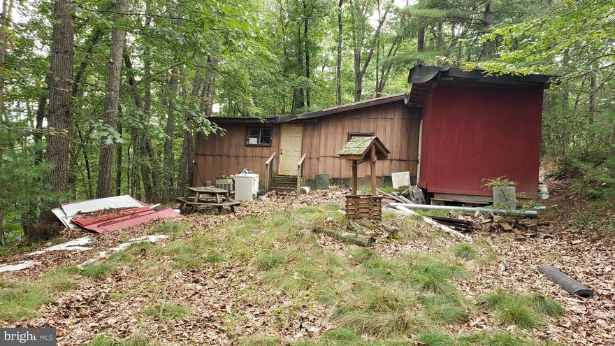 5 Wooded Acres... Fixer Upper Cabin with some furniture!  Private remote rustic Cabin, great getaway to enjoy Nature .  Cabin with some furniture, stove, refrigerator, wood stove.   Electric  & phone available.  Community Swimming Lake & Beach w/Pavillions  & Grills, Fishing Lake , Tennis court & Club house.  Heat pump not hooked up,  Additional Roofing materials to repair roof convey. .Sold AS IS.
$320  annually paid: Road Maintenance, Lakes & Parks.
$250  Transfer Fee charged by Hidden Valley Maintenance Board of Directors.