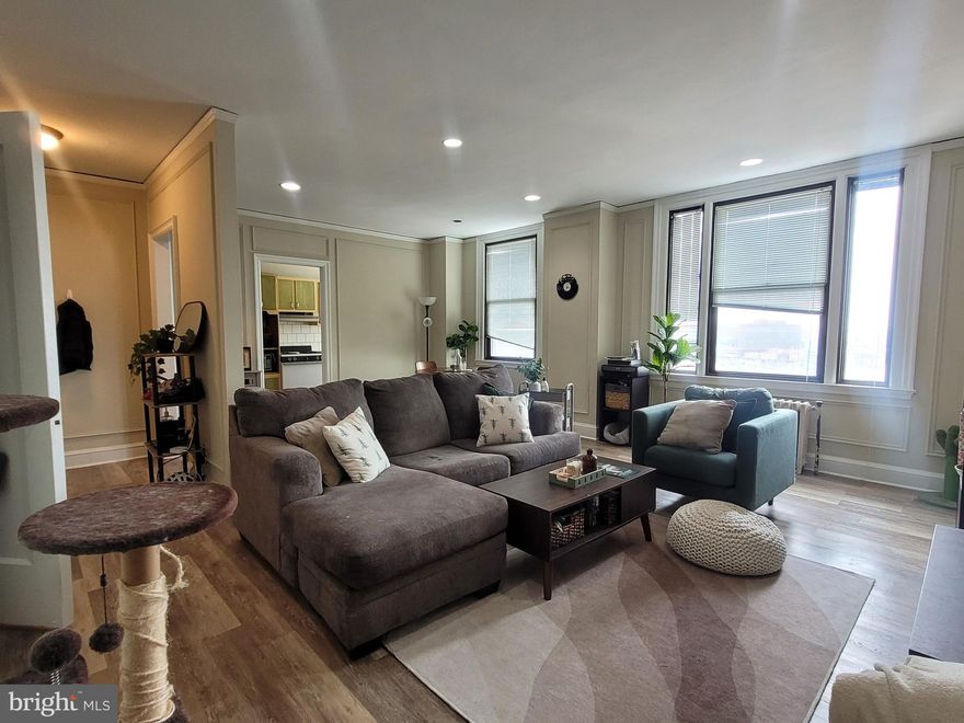 Two bedroom, two bathroom on the top floor of The Carlyle providing see-forever sunset city views over University City to the west. The home features an open floor plan with a generously sized great room, two spacious bedrooms, tiled bathrooms and a well-equipped kitchen. There is a washer and dryer in the unit and wood-like floors throughout. Photos coming soon! The Carlyle is a pet-friendly, doorman building only one block from Rittenhouse Square. Rent includes the security of a 24-hour doorman and use of the building's state-of-the-art gym. Tenants are responsible for paying all utilities, including: electric, gas, water, cable, and internet.