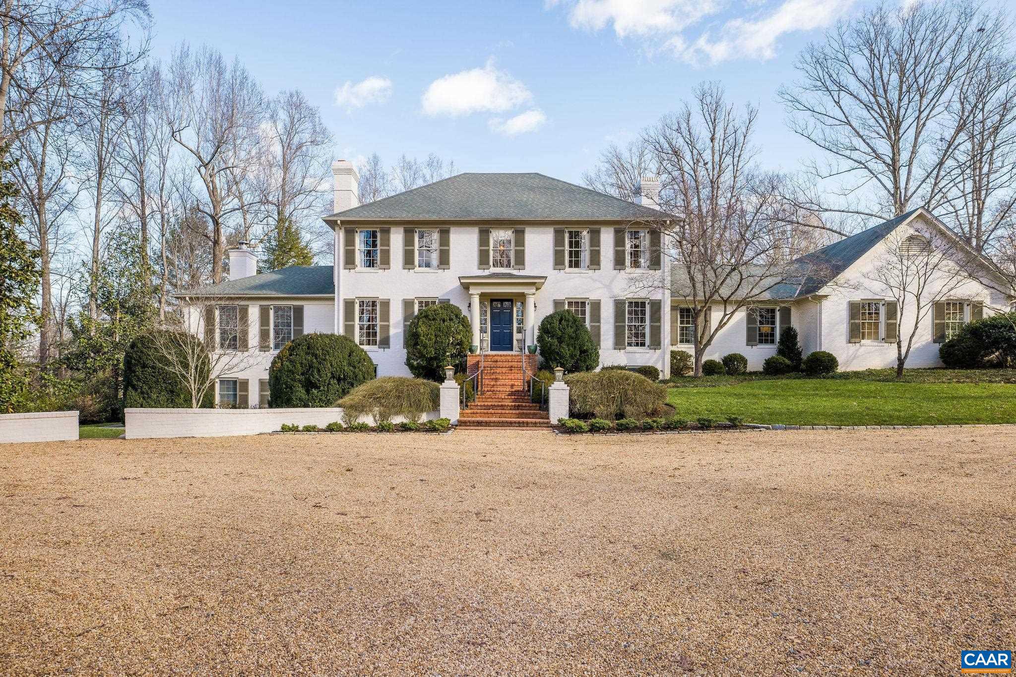 Set privately within moments of Farmington and minutes to UVA and Downtown, this classic, all brick Georgian sits on 3 lovely acres of mature landscaping complete with pool and hot tub. The floor plan provides a 1st floor primary as well as a 2nd floor primary. Recent renovations and additions provide dramatic living and entertaining spaces. The centerpiece of the home is the recently added great room with soaring ceilings, endless windows and french door access to bluestone terraces. On the terrace level, in addition to a family room with fireplace, there is a a bed, bath with sauna, and efficiency kitchen with its own entrance, all added in the last 10 years. The entire rear elevation of the house offers expansive bluestone terraces accessed via the great room, kitchen, and family room for wonderful flow btw interiors and the lovely outdoor living spaces. Furnishings available. Zero road exposure.,Fireplace in Family Room,Fireplace in Great Room,Fireplace in Rec Room