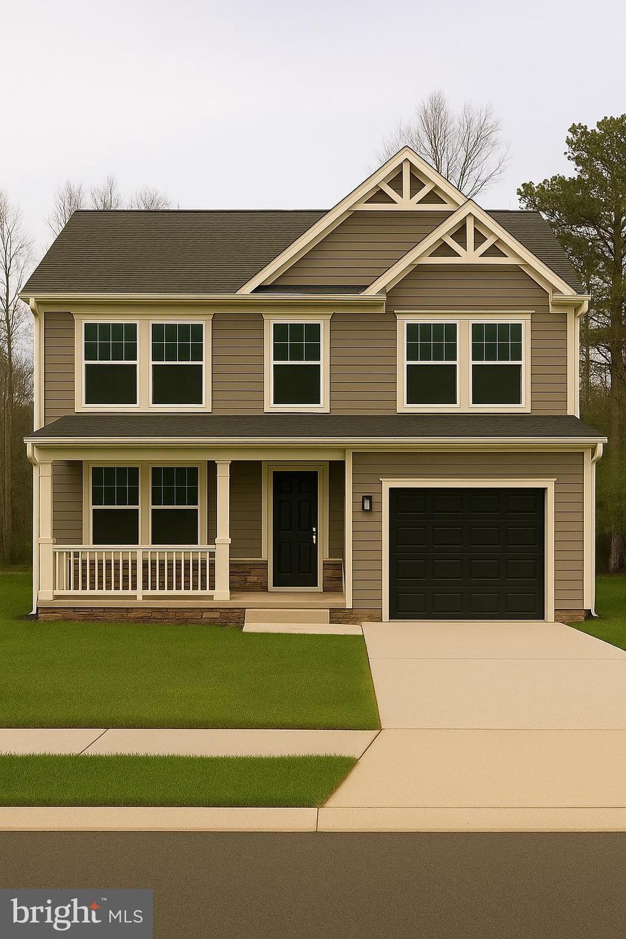 To Be Built, but you are able to  do showings at the model home that is pictured NOW with renderings of the actual projected home in the first two photos. As you can see, Lomaxx Custom Homes puts effort into every detail. 1 Sunrise Ave will feature 4 bedrooms and 2.5 beautifully designed bathrooms. From the moment you step onto the brick steps of the front porch you'll notice the charm of the brick roll back edging which offers a smooth finish to your home entrance. This home will include Wooden Beams, LVP Flooring, Stainless Steel Appliances, Quartz Countertops and tile showers that create a modern and cozy feel to your dream home!

Easy to maintain, this home has a concrete driveway, 1 car garage, a pristine, encapsulated crawl space. There will be a back deck to enjoy the peaceful surroundings of the charming town of Ridgely. You are just a short walk from the Martin Sutton Park which includes a walking track, playground, tennis court, baseball field and skateboarding area. Tour the model home soon before it's snagged up!