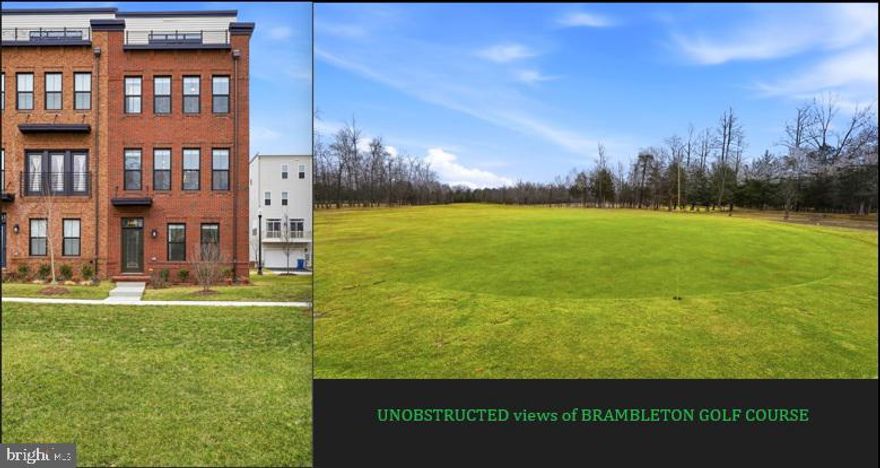 LABEL the PANAROMIC UNOBSTRUCTED views of BRAMBLETON GOLF COURSE, a 18-HOLE w/a DRIVING RANGE, from the ROOF TERRACE of this incredible 2025 END TOWNHOME located at DOWNTOWN BRAMBLETON, YOURS!! Desirable NORTH-EAST facing FRONT door, offering breathtaking warm morning SUNRISES & golden afternoon SUNSETS. <br><br>An urban-inspired BRICK facade TH w/black framed windows, front stoop, & single lite front door_glass transom above. An attached 2-CAR rear entry garage + sizeable driveway, 90 SQ FT DECK off of FAMILY thru 2 SETS of SLIDING GLASS DOORS_glass transom above & 210 SQ FT ROOF TERRACE off of LOFT thru a SLIDER for your very own yard in the sky. <br><br>This marvelous low-maintenance home, built by KNUTSON, ROCKLAND floorplan, offers an open layout that accomplishes contemporary living w/all the space & style, versatility & functionality. Holds 2,740 SQ FT INTERIOR FINISHED space across its 4 LEVELS! Handsomely appointed 4 spacious bedrms w/UPGRADED carpet floors, 3 LUXURY full baths, & 2 half baths. To enhance this beauty, are 9-FOOT ceilings at all levels & numerous windows thru out, maintaining ventilation & keeping it airy at all times. Single-panel doors w/modern trims for a streamline look,  OAK staircase w/horizontal iron bars at all flights, wide plank LVP floors at main level, hallways, & loft. <br><br>FIRST_LOWER level greets to a long hallway that houses a coat clst, half bath, & an access to the garage. An office/study w/DOUBLE GLASS DOORS & a deep clst which identifies as a bedrm as well; cater to your family needs. SECOND_MAIN level welcomes to an amazing kitchen! Boasts vast 11-FOOT center island that can serve as a generous workspace/a spot for homework/space for meals/gathering area, & comes with cabinets & single bowl stainless steel undermount sink w/Kohler polished chrome pull down faucet. To add, are 42" wall cabinets, chic hardware, soft-close feature, pull out trays for bottom cabinets, quartz countertops, subway backsplash, SS appliances, pendants, & Chef's pantry wardrobe. Inviting family w/access to DECK, sizable dining overlooking the golf trees, & a powder rm w/a window complete this level. <br><br>THIRD_UPPER 1 level opens to large owner's suite featuring two walk-in clsts & a generous bath w/dual vanities, large walk-in shower, linen, & a water clst. On the other end of hallway is a guest suite w/its attached bath; wow comes w/a window. To carry on, are the washer-dryer area & a linen clst. FOURTH_UPPER 2 level offers a unique combination! Charming LOFT w/a ROOF TERRACE, an elevated outdoor space, a private oasis for relaxation & entertainment. In addition, this level draws a bedrm w/walk-in clst & a bath w/walk-in shower. <br><br>Few attributes are ELECTRIC CAR CHARGER, CAT 6 home technology structed wiring package, LED recessed lighting thru out the home, USB outlets, programmable thermostats, insulated garage door, & custom blinds. Ceiling fans & media points at apt locations. <br><br>Walk to BRAMBLETON TOWN CENTER! At your doorstep are State of the Art Library, One Life fitness, upscale dining, farmers market, groceries, movies, gas station, restaurants, pharmacy, boutiques, meeting places, & much more. <br><br>HOA: Community Verizon FIOS package for cable & internet, lawn mowing, trash, & snow removal. Take advantage of wide range amenities! Access to 5 community pools, 3 club houses available to rent, 18 playgrounds & tot lots, 18+ miles of paved trails across the neighborhood, more than 250 acres of green space, a wide array of parks, beautiful laid ponds w/fish, lighted tennis, sand volleyball, basketball, children’s zipline, bike track, dog park, little library, & much more. Association offers programs like art, dance, drama, summer camps for all ages, & exciting community seasonal events organized throughout the year. <br><br>GREAT SCHOOL PYRAMID & two conveniently located DAYCARE centers. <br><br>Excellence in style, function & location!