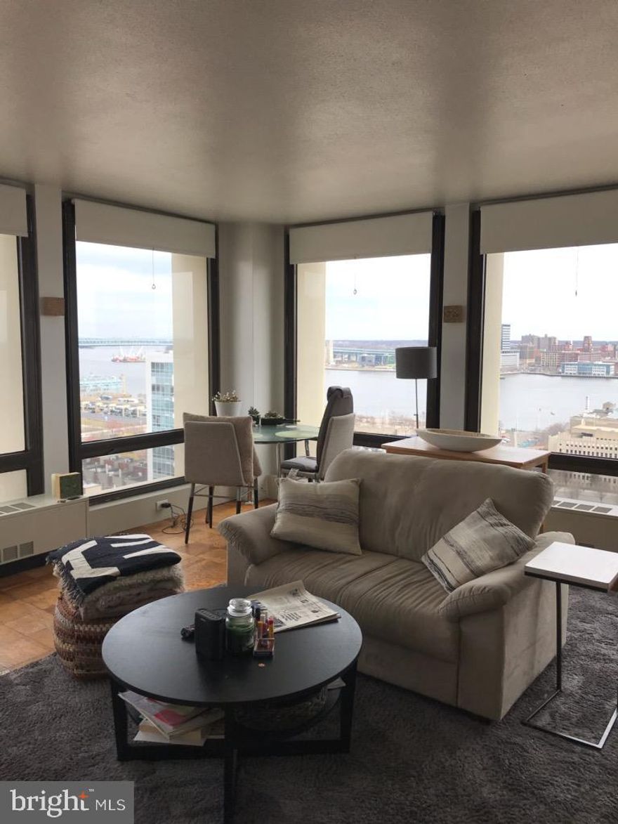 Amazing opportunity to combine a corner one bedroom on a high floor with the adjacent one bedroom to create an over 1,500 square foot two bedroom, two bathroom with unobstructed sunrise views over the river. Upon combining, this spacious residence will feature two walls of floor-to-ceiling windows with a total of 14 oversized window bays offering dramatic sunrise views over the Delaware River and Benjamin Franklin Bridge. There is ample space to design at least a two bedroom, two bathroom and potential to add a den/study. Currently, there are parquet wood floors throughout and an updated kitchen and washer/dryer in the corner one bedroom. Residents of Society Hill Towers enjoy a 24-hour doorman and all utilities plus basic cable. Access to the building's outdoor seasonal pool, fitness room, storage lockers, and parking in the building's underground garage are available for an additional fee. Also, there is an on-site Philly Car Share, a coin operated laundry room in the basement, and a shopping plaza on site with a market, dry cleaner, beauty salon, and one of Philly's most acclaimed restaurants, Zahav.