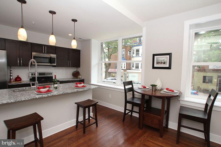 A stunning unit in the Sedgley for rent! All the units in this rehabbed corner property include a wide variety of fantastic finishes and features, including central air, reclaimed pine hardwood flooring, recessed lighting, ceiling fans, high ceilings and large windows for tons of natural light. Enter and discover the large unit with an open and inviting living and dining area, showcasing the kitchen which includes quartz counters, subway tile backsplash and electric stainless steel appliances. The unit also features three light filled bedrooms which include tons of closet space, as well as two tiled bathrooms with quartz counter vanities. Washer and dryer are included in the unit, and bike storage is available in the basement for your comfort and convenience. This pet friendly building is close to universities, hospitals, shopping and public transportation, leaving you just minutes away from Center City.