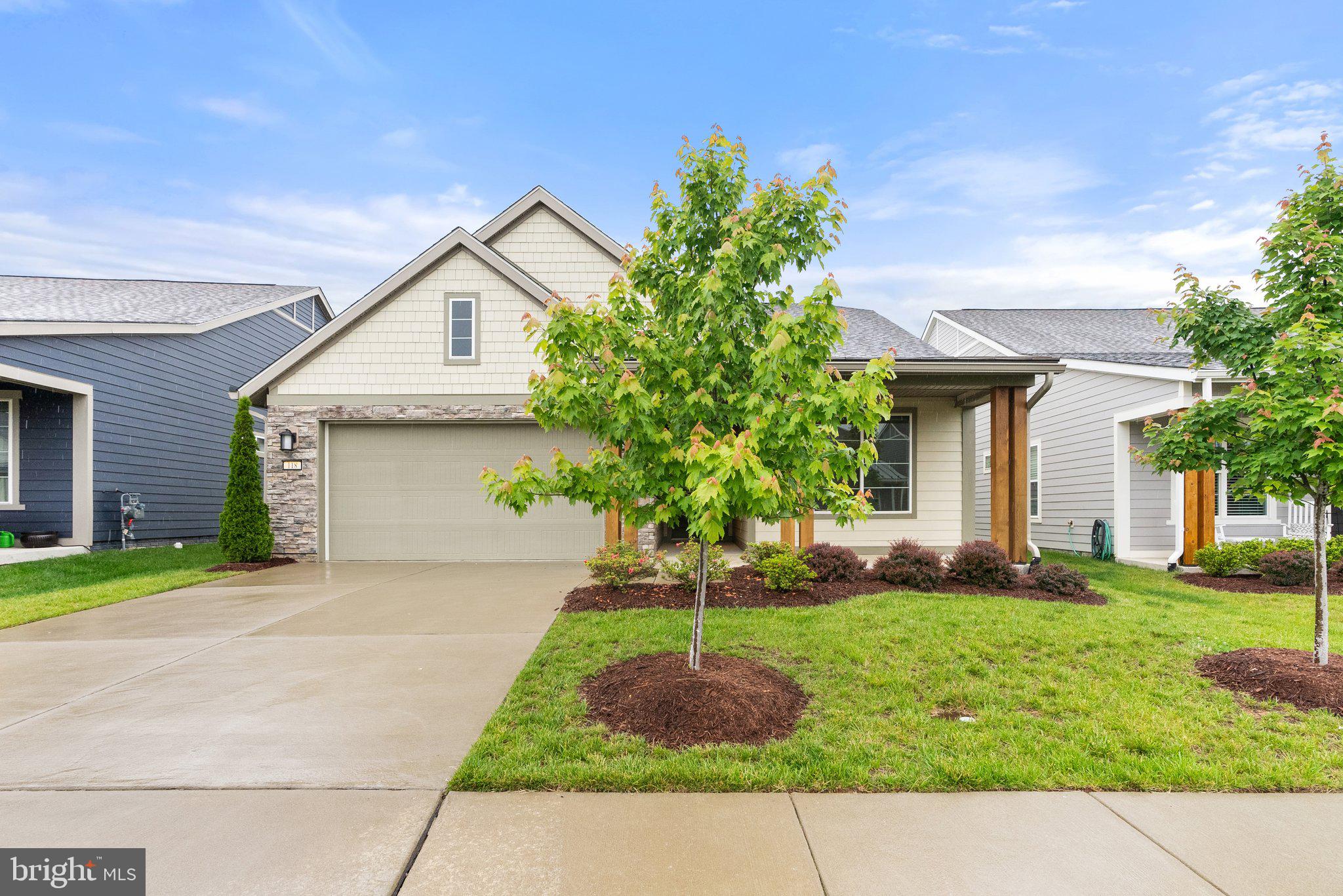 Back on market—buyer’s home sale contingency fell through.<br>There’s a quiet ease the moment you pull into the drive. Clean lines, thoughtful landscaping, and a covered front porch create a welcoming first impression without feeling overdone. Built in 2021 and still just as fresh as move-in day, this Lake Frederick home proves that low maintenance living can be both stylish and comfortable.<br><br>
Inside, engineered hardwood floors run throughout the home without a single carpet or transition, offering a seamless flow from room to room. The open-concept layout feels connected and thoughtfully designed, with a natural, understated charm. The kitchen blends style and functionality with granite countertops, classic wood cabinets, stainless appliances, and a center island perfect for prep, dining, and conversation.<br><br>
Just off the kitchen, the dining nook offers a casual setting for morning coffee or relaxed dinners. Beyond that, the great room provides plenty of space to gather and leads to the covered patio just outside. The backyard is one of the home’s more subtle highlights. A well-kept green space and covered patio offer a quiet spot to grill, garden, or enjoy the outdoors regardless of the weather.<br><br>
The primary suite sits at the back of the home, designed to be both peaceful and practical. Three large windows add an open feel, while the en suite bath features a dual-sink vanity, walk-in shower, and a spacious walk-in closet.<br>A second bedroom up front adds flexibility for guests or hobbies, with a full bathroom just steps away. The separate office, enclosed with glass French doors, is an ideal spot for focused work, reading, or planning your next project. A dedicated laundry area and two-car garage keep everyday tasks simple and organized.<br><br>
This home isn’t just about the space; it’s about the lifestyle that comes with it. Lake Frederick offers residents access to indoor and outdoor pools, tennis and pickleball courts, a state-of-the-art fitness center, a dog park, and more than eight miles of scenic trails. The community clubhouse hosts regular events, and Region’s 117, the on-site farm-to-table restaurant, offers dining with a view of the lake.<br><br>
Surrounded by the Blue Ridge Mountains, the location provides easy access to I-66, I-81, and natural landmarks like Skyline Drive and Shenandoah National Park.<br>This is the kind of home that lets you downsize without giving anything up. Newer, easier, and designed with everyday living in mind, it’s a quiet surprise with lasting appeal.