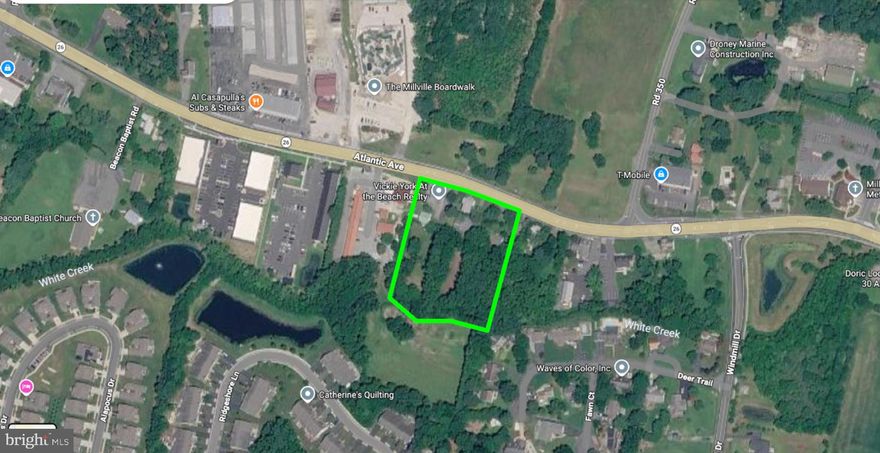 Exceptional mixed-use development opportunity in the heart of Millville, Delaware—one of Sussex County’s fastest-growing coastal corridors. This ±2.5+ acre site is made up of three parcels and offers full utility access with public water and sewer, and is positioned for eminent development with no wetlands and supportive local zoning.

Preliminary engineering indicates the property is fully developable, with concept plans supporting a mixed-use layout of four buildings featuring retail on the ground level and residential units above. Initial yield estimates suggest approximately 32 apartment units with about 17,000 square feet of retail, with the potential to increase density to ±48 residential units if developed as a fully residential apartment project.

Key site features include an existing tax ditch with minimum required buffer and a smaller than typical stormwater management system designed for water quality compliance. The site benefits from strong frontage and accessibility, with preliminary discussions indicating minimal impact to existing utility infrastructure with water and sewer available at the road.  

The Town of Millville has demonstrated a favorable stance toward development in this location, and a preliminary site plan submission is being prepared, offering investors a clear path toward entitlement and construction.

Strategically located near Route 26 with easy access to Bethany Beach, Ocean View, and surrounding residential growth, this property presents a rare opportunity for developers seeking a scalable mixed-use or multifamily project in a high-demand coastal market.