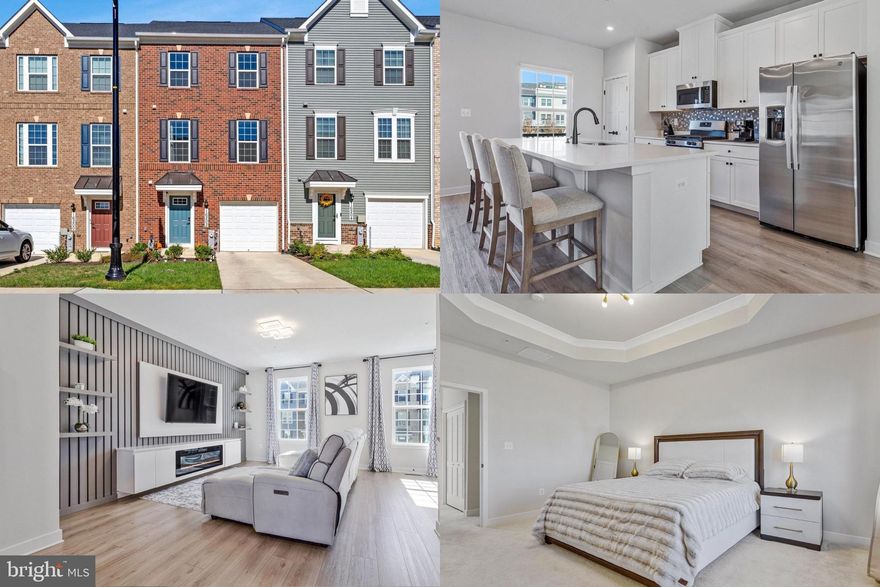 Built in 2023, this beautifully crafted three-bedroom townhome offers a thoughtful layout designed for connection, relaxation, and everyday ease. From the moment you enter, you’ll feel right at home. The entry level welcomes you with a spacious flex room ideal for a cozy family den, home gym, or play space. Plush carpet, recessed lighting, and walk-out access to the backyard create a bright, comfortable setting. A convenient half bath and access to the attached garage make daily living simple and organized. Upstairs, the heart of the home unfolds with an open-concept main level made for gathering. The living area features an eye-catching accent wall and electric fireplace that add both warmth and personality. The chef-inspired kitchen shines with stainless steel appliances, 42” cabinetry, quartz countertops, a decorative backsplash, and an oversized island perfect for casual meals or entertaining guests. The adjacent dining space flows seamlessly onto a private balcony, ideal for morning coffee, evening wine, or weekend grilling. Upstairs, retreat to your peaceful primary suite complete with a tray ceiling, crown molding, a large walk-in closet, and a luxurious ensuite bath featuring a dual vanity and glass-enclosed shower. Two additional bedrooms and a full bath offer comfort for family or guests, while the conveniently located laundry closet keeps chores simple. Beyond your doorstep, South Lake invites you into a community that truly feels alive. Residents enjoy an incredible variety of amenities, from dog parks and playgrounds to scenic walking trails and fitness stations. Spend summer days by the resort-style pool and splash pad, or unwind at the clubhouse equipped with a fitness center, game room, and inviting lounge spaces. The brand-new South Lake Marketplace brings local dining, shops, and conveniences right to the neighborhood—making it easy to enjoy more and drive less. Perfectly positioned between Washington, DC and Baltimore, this location offers quick access to Route 301, Route 214, and the Largo Metro Station, with nearby favorites like Bowie Town Center and Allen Pond Park just minutes away. Beautifully designed, move-in ready, and surrounded by community charm, this home is everything you’ve been waiting for.