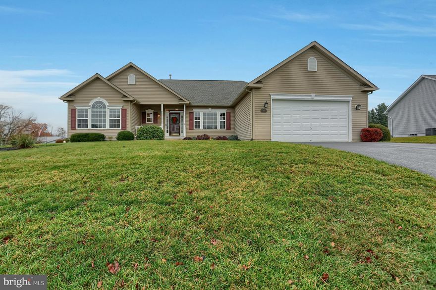 Well maintained one floor living.  Spacious open floor plan, 4 bedrooms, 2.5 baths.  Large kitchen opens to the family room w/ natural gas fireplace and dining area which exit to the rear deck.  Deck complete with retractable awning.  Master bedroom offers 2 walk-in closets, tile master bath with dual sinks and whirlpool tub.  Oversized 1/2 bath for guests.    Convenient mud/ laundry room with washer/dryer and extra refrigerator to convey with the sale.   All kitchen appliances convey.  Wood floors, gas heat, public utilities, no HOA.   Full, unfinished basement with walk out stair exit.  Located in East View Estates just mins from 1-81. offer deadline is 12/2 at 9:00 pm