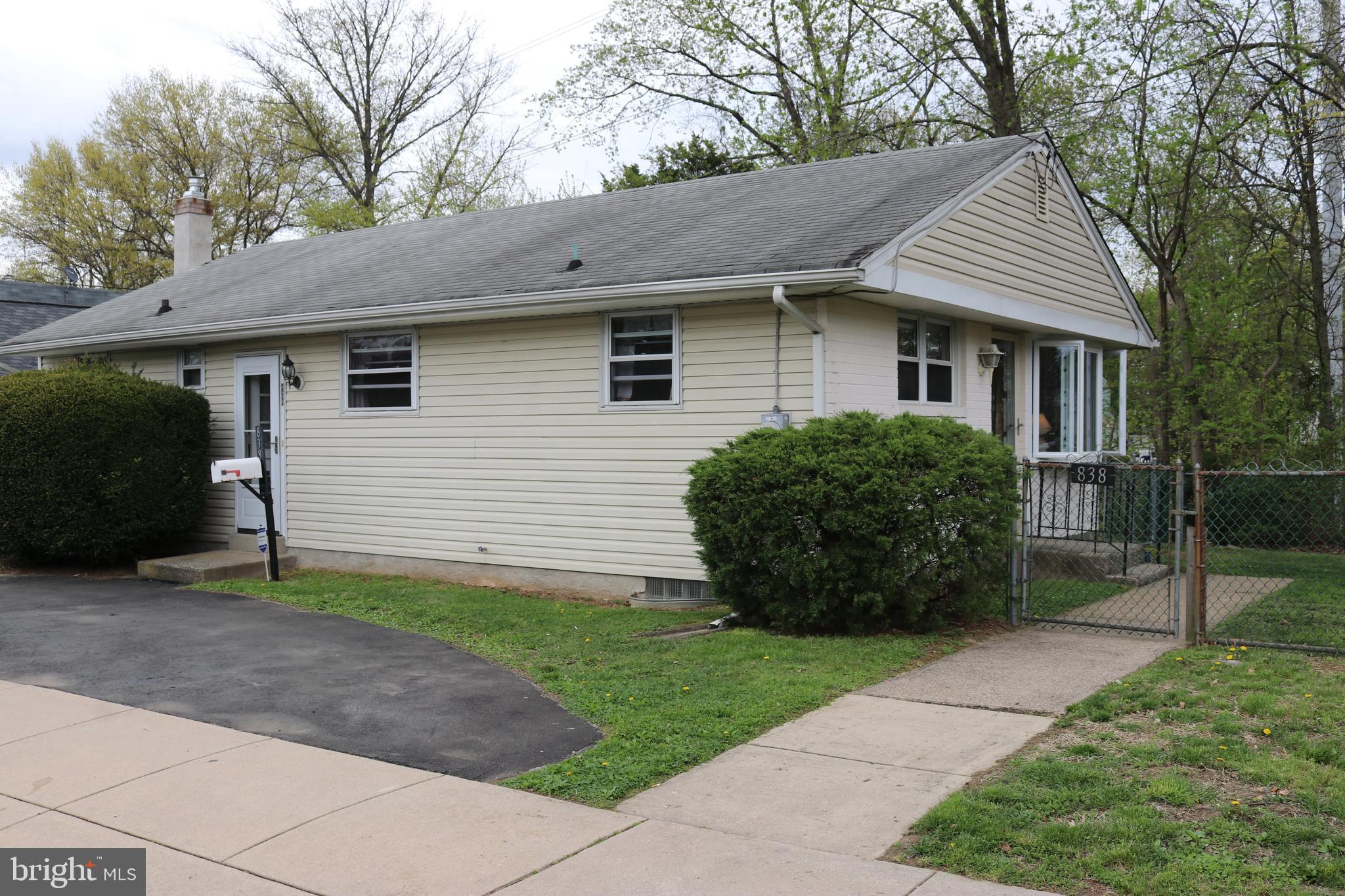 Welcome home to 838 Haverford Road! Pride of ownership shows throughout this lovely home! This adorable 3 bedroom,1.5 bath Ranch is located in the award winning Ridley School District. This corner property is in pristine condition and has been lovingly maintained. The bright kitchen and dining room are perfect for hosting family dinner. The cozy living room looks out at the spacious fenced in yard. The three bedrooms are nice sized and include spacious closets. The fully finished basement makes a great family room. The basement features a wet bar, half bath, laundry room and plenty of storage space. The patio is the perfect place to enjoy your morning coffee or a summertime barbecue. This home is convenient to major highways, restaurants, stores and schools. Don't miss this gem!