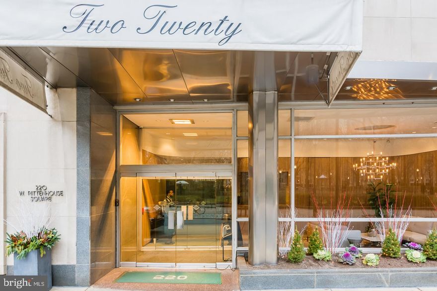 What would make the perfect residence in the city?  This sensational home on the 21st floor of a boutique condominium building with front and center views of Rittenhouse Square and the dramatic city skyline, and sun filled south facing windows plus TWO TERRACES from which to enjoy it all.  The entry foyer leads to an open and inviting great room where your eye can take in the expansive  living room with a wall mounted electric fireplace, a built in bar behind leaded glass doors, and a relaxing den overlooking the park. The  dining area  seats ten easily and can handle a large family holiday as well, an open kitchen with cream colored cabinetry,  a breakfast bar which seats four stools, custom tile backsplash, stainless appliances with a wall oven with convection, a warming drawer, gas cooktop, and Sub-Zero refrigerator.  There is an additional separate area which is a perfect spot for your morning coffee maker.  The half bathroom  is conveniently situated directly off  this area. The large walk in closet is presently used as a small workshop.  The guest bedroom is down the hall with a full bathroom directly across with a subway tiled stall shower and a marble vanity top.  The luxurious main bedroom suite has two completely built out walk in closets plus additional closets. a bathroom with double sinks. a steam shower, and heated floors.  This home has a HEOS sound system throughout, warm wood flooring, recessed lighting, an irrigation system for the terraces, and custom millwork on all of the doors.  All of this is offered in a 24 hour door person building with a small fitness room, several parking options minutes away, and  only steps away from so many restaurants and shops. Please check out the Matterport and floor plan as well as the photos.