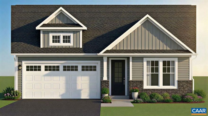 Expected for a late summer or early fall move-in, this Daisy floor plan is just beginning construction and offers comfortable one-level living on a slab foundation with no-step entry from the garage. The layout includes three bedrooms and two full baths, all on one level, with an open kitchen, dining area, and family room that create an easy flow for everyday living. The kitchen features dark green cabinetry, quartz countertops, and durable LVP flooring that continues throughout the home with no carpet. The primary suite includes a private bath with a zero-step shower entry, and additional living space extends outdoors with a screened porch and adjoining patio. A two-car garage provides everyday convenience. Located in the gated Spring Creek community, this is a brand-new floor plan with no photos available yet as construction has just begun. Photos are of similar homes previously constructed and may show upgraded features. Exterior rendering is for illustrative purposes only and may not reflect the final construction, design, materials, or finishes.,Granite Counter,Maple Cabinets,Painted Cabinets,Fireplace in Family Room