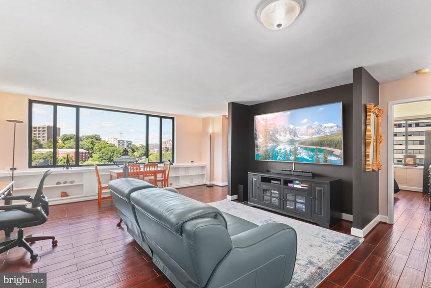 Updated 9th floor corner unit with expansive view in affordable, close-in River Place!  Freshly painted in neutral tones to compliment the wood look plank tile floor throughout.  The modern kitchen boasts handsome cabinets and hardware, lovely granite counters and stainless steel appliances.  The open living space is flooded with natural light from a huge picture window with built-in shelving beneath to display your favorite mementos and souvenirs.  A carved out television nook with a painted accent wall feels like a private screening room.  The opposite wall has space to configure a home office.  Next to the picture window as the sun sets, is where you will want to dine.  Lounge on your private corner balcony with twinkling Edison lights blending in with the urban vibe below.  The large window in your spacious BR brightens your spirits as you welcome each new day.  The full bath has been renovated with new twin double-sided mirror medicine cabinets (for shaving and hairstyling), large pedestal sink and toilet, dual bar lights and hardware. All door handles, light switches & outlets upgraded.  Two closet doors replaced.  A parking lot space (PS202) conveys with the sale - out the back door 12 spaces on the right.  Co-Op fee includes All Utilities (heat, AC, trash, water, sewer, gas & electric) and Amenities Galore: pool, fitness center with sauna and steam room, 24 hour gatehouse patrol, concierge service, picnic area, playground and multi-purpose room available for private rental.  Professional quality laundry room is in basement.  Just two blocks to Rosslyn Metro Blue, Orange and Silver Lines!  Historic Georgetown is a short walk across Key Bridge, for a dynamic nightlife, live music venues, international cuisine and a great shopping scene!  Minutes to the Pentagon, Crystal City and Reagan National Airport - a commuter's dream location!  
*** PARKING FOR SHOWINGS ***
Enter through security gate
Park in one of closest spaces with sign reading "Paid Guest Parking"
To access payment portal, scan the QR code on the sign.
Enter Unit #942 and Passcode #680839 - $4/hour charge