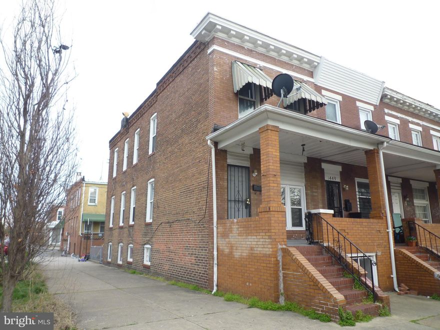 Due to multiple offer situation the seller is asking for the highest and best offer by this Friday 04/26/24 EOB. Bright and spacious, previously renovated, classic end of group, porch front, brick built  townhome featuring 4 bedrooms, 2 full bathrooms, finished basement with walk out (2 steps only). This home is located in a historic Ellwood Park/Monument historic neighborhood and facing The Ellwood Park. It is ideal for a first time buyer looking for some "sweat equity" or investor searching for almost turn key rental property (previously it was rented for $2,000/m).  At this price the seller is not looking to make any repairs and to speed up the settlement Silver Title is preferred title co (city lien sheets is taking 45-55 days to be delivered).