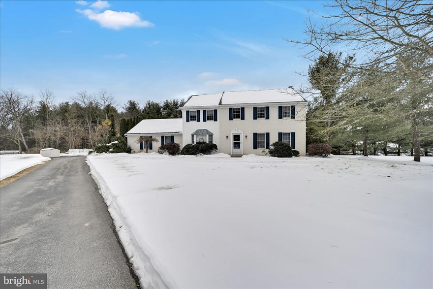 Begin your new chapter here!! This beautifully maintained 4-bedroom residence set on a picturesque 2.4-acre lot, offers space, comfort, and thoughtful updates throughout. Step inside to find freshly painted neutral walls, creating a bright and inviting atmosphere ready to enhance your decor. Comfort and efficiency are ensured with a brand-new HVAC system installed in June  2025, providing peace of mind for years to come. The main level is designed for both everyday living and entertaining, featuring a kitchen with center island & dining area, formal dining room, formal living room, cozy family room with fireplace, laundry room, and a half bath. The family room opens directly onto the deck, seamlessly blending indoor and outdoor living. A sun-filled sunroom with vaulted ceiling, skylights, and mini-split system provides a relaxing space to enjoy year-round. The spacious primary suite is a true retreat, featuring a tastefully updated ensuite bath with an oversized walk-in shower, double vanity sinks, and walk-in closet. Three additional generous-sized bedrooms offer flexibility for family, guests, or a home office, with additional storage conveniently located above the bedrooms.  An additional updated bath completes the second floor. The outdoor setting is equally impressive, highlighted by an inground pool, patio, gazebo, pool shed, and an additional storage shed—perfect for summer gatherings or quiet relaxation. Additional features include a two-car garage, plenty of off-street parking, a full basement, and ample storage throughout. This home reflects pride of ownership and offers a rare combination of privacy, space, and move-in-ready updates in a desirable setting. Schedule your private showing today and experience all this wonderful property has to offer.